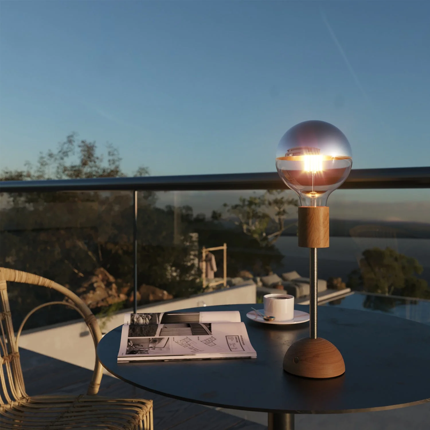 Tragbare, wiederaufladbare Lampe Cabless02 mit Globe-Leuchtmittel, Halbkugel Silber – Neutral - Image 3