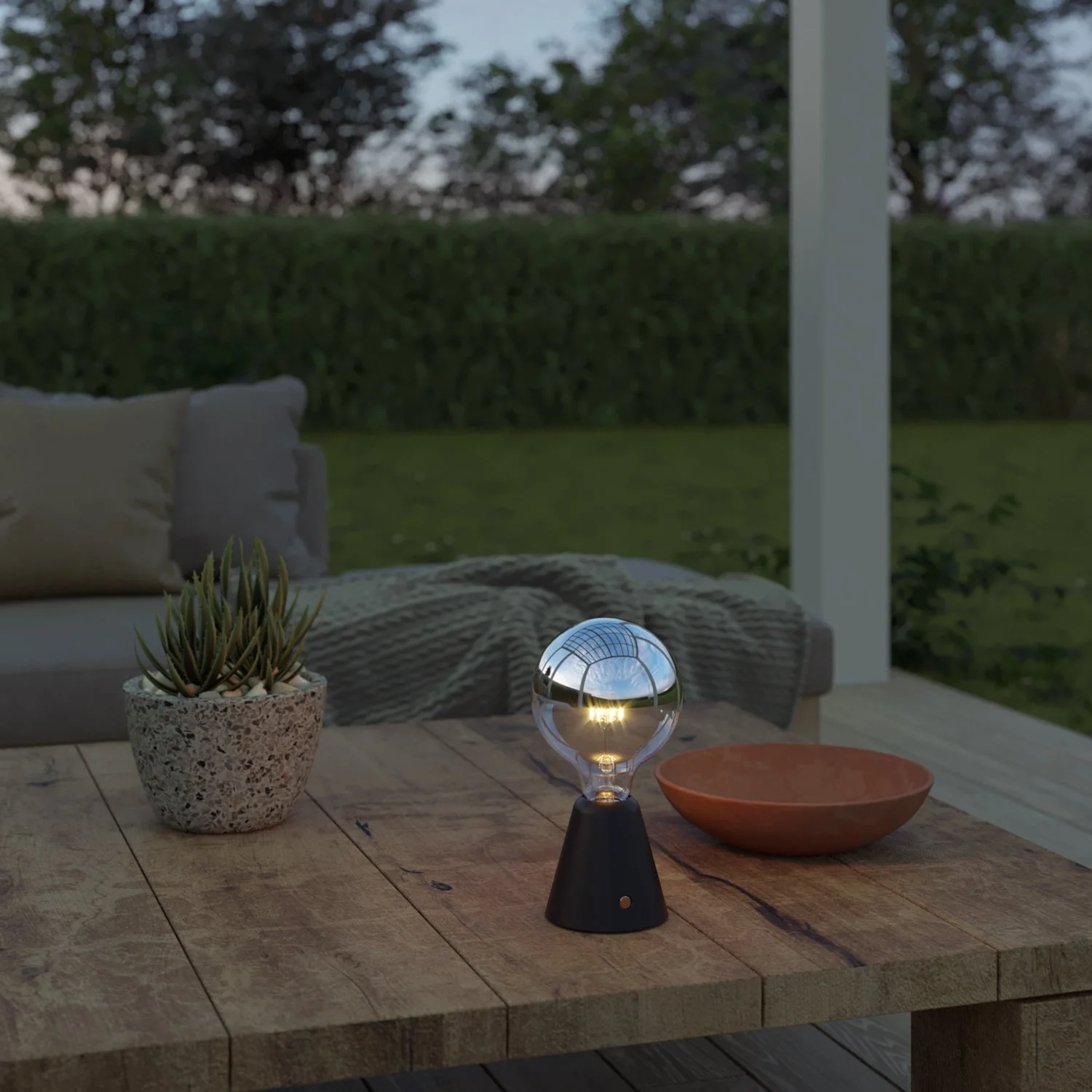 Tragbare, wiederaufladbare Lampe Cabless01 mit Halbglobe-Silberbirne – Schwarz - Image 3