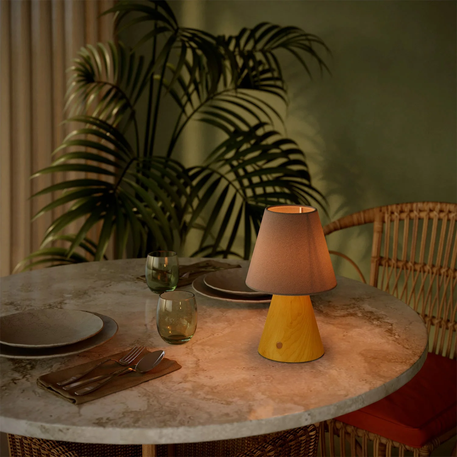 Tragbare, wiederaufladbare Lampe Cabless11 mit Tropfenlampe und Lampenschirm - Safran - Image 2