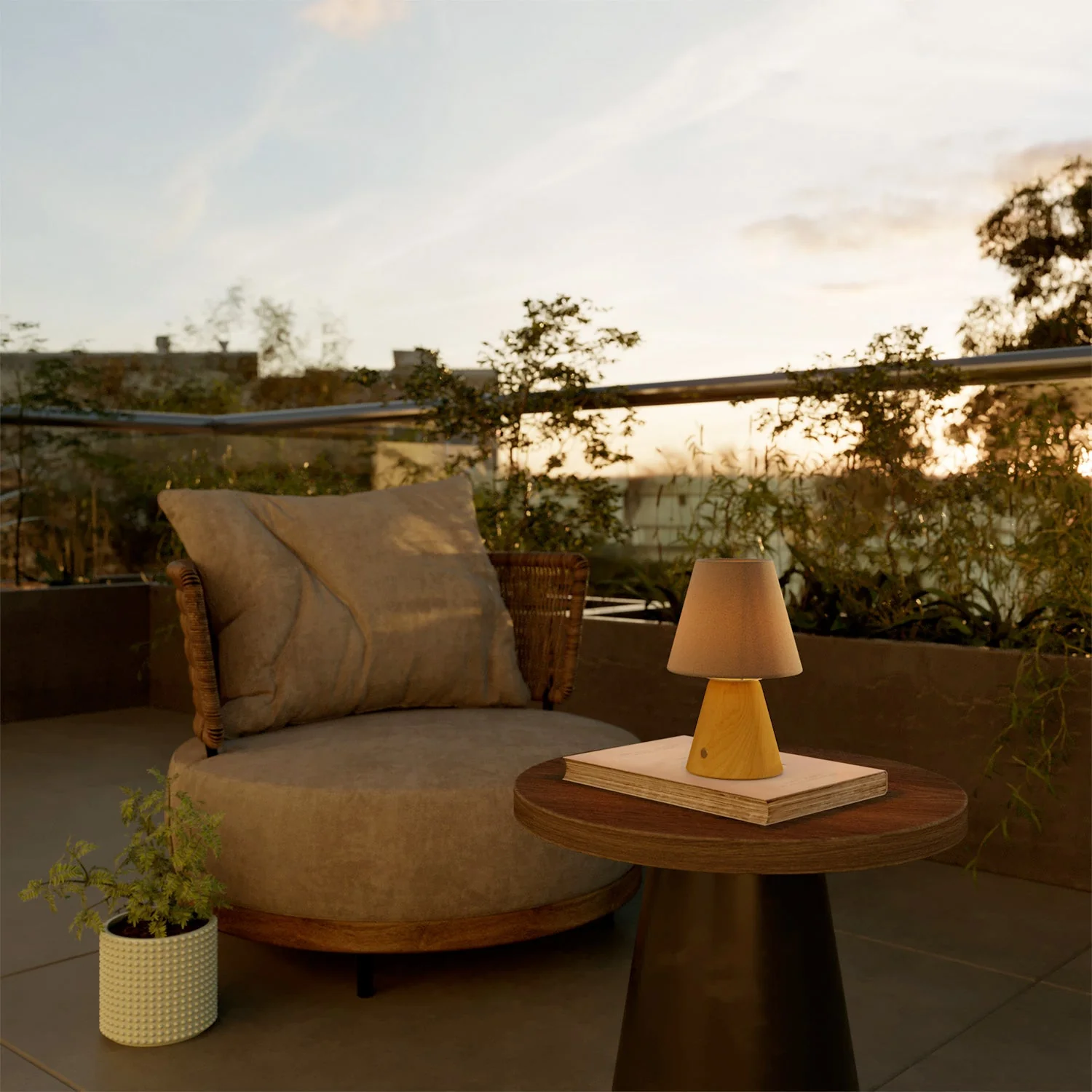 Tragbare, wiederaufladbare Lampe Cabless11 mit Tropfenlampe und Lampenschirm - Safran - Image 3