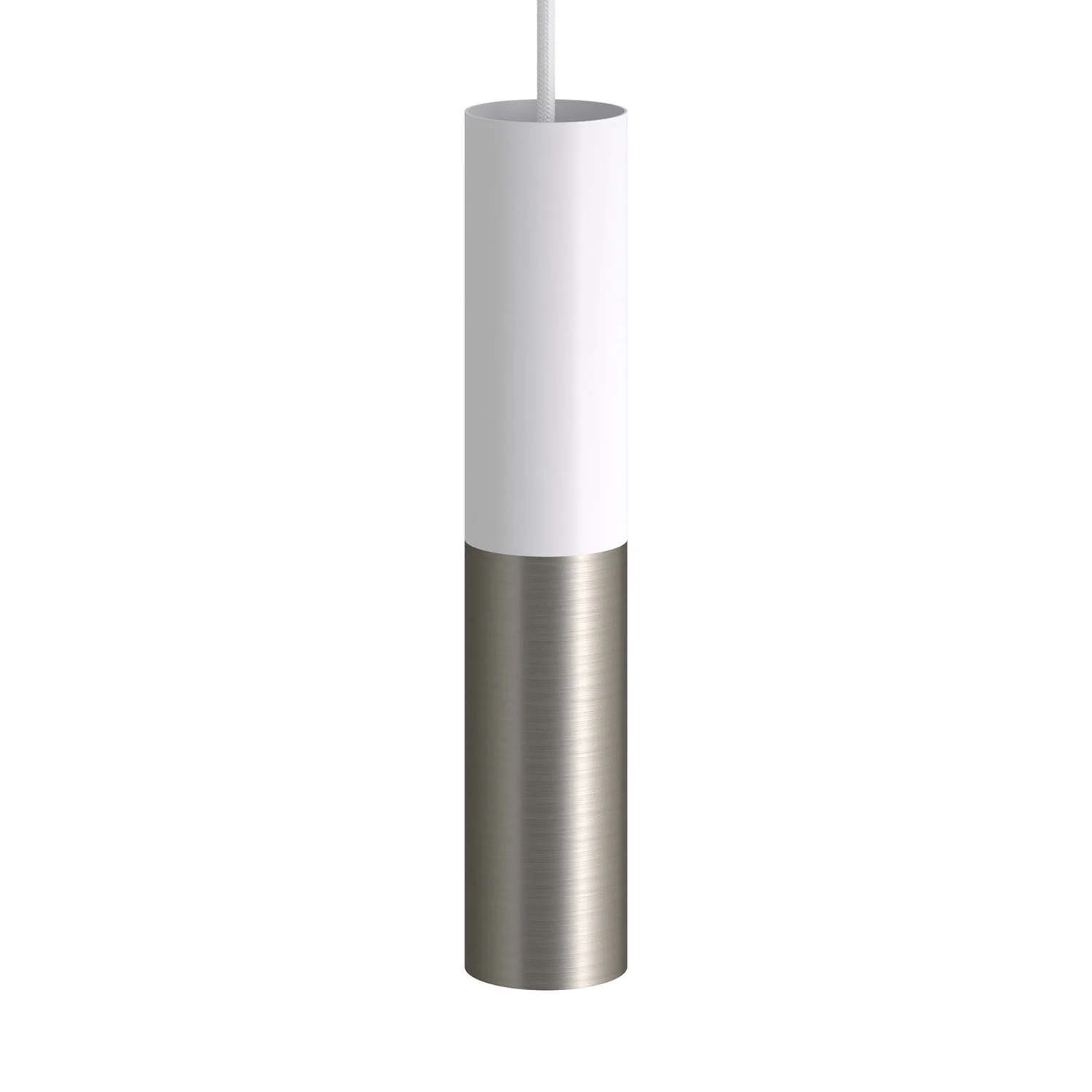 Tub-E12, doppelter Metall-Spotschlauch, mit E12 Doppelfassung - Mattweiß und Gebürstetes Titan