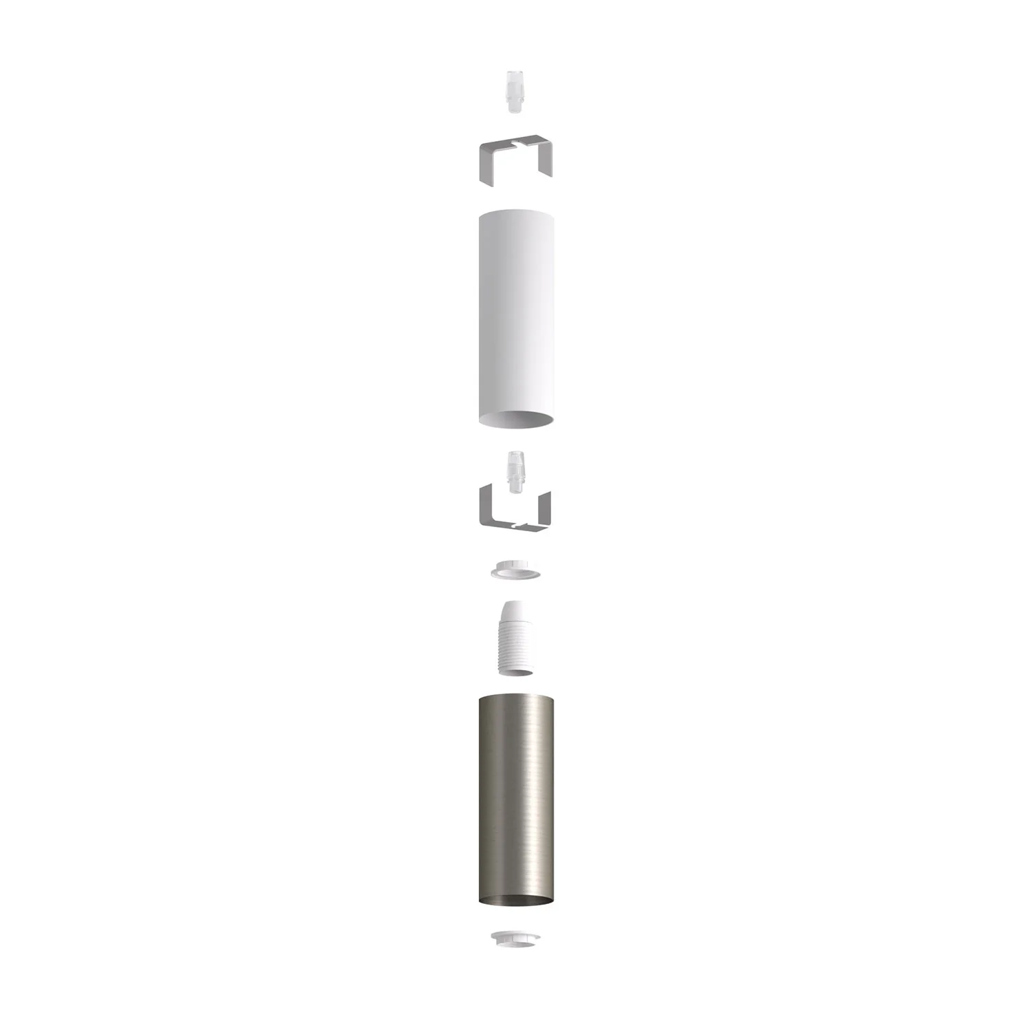 Tub-E12, doppelter Metall-Spotschlauch, mit E12 Doppelfassung - Mattweiß und Gebürstetes Titan - Image 2