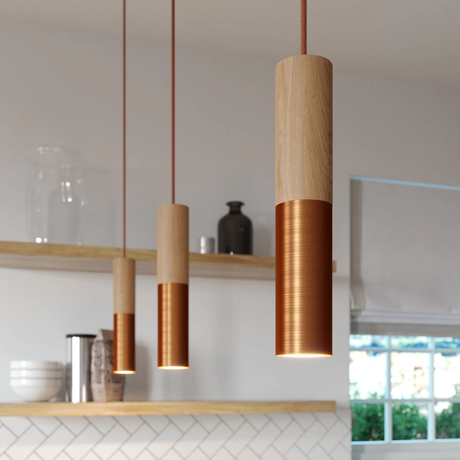Tub-E14, Holz- und Metallröhre für Spotlampen mit Doppelringfassung E14 – Neutral und Satiniert Kupfer - Image 5