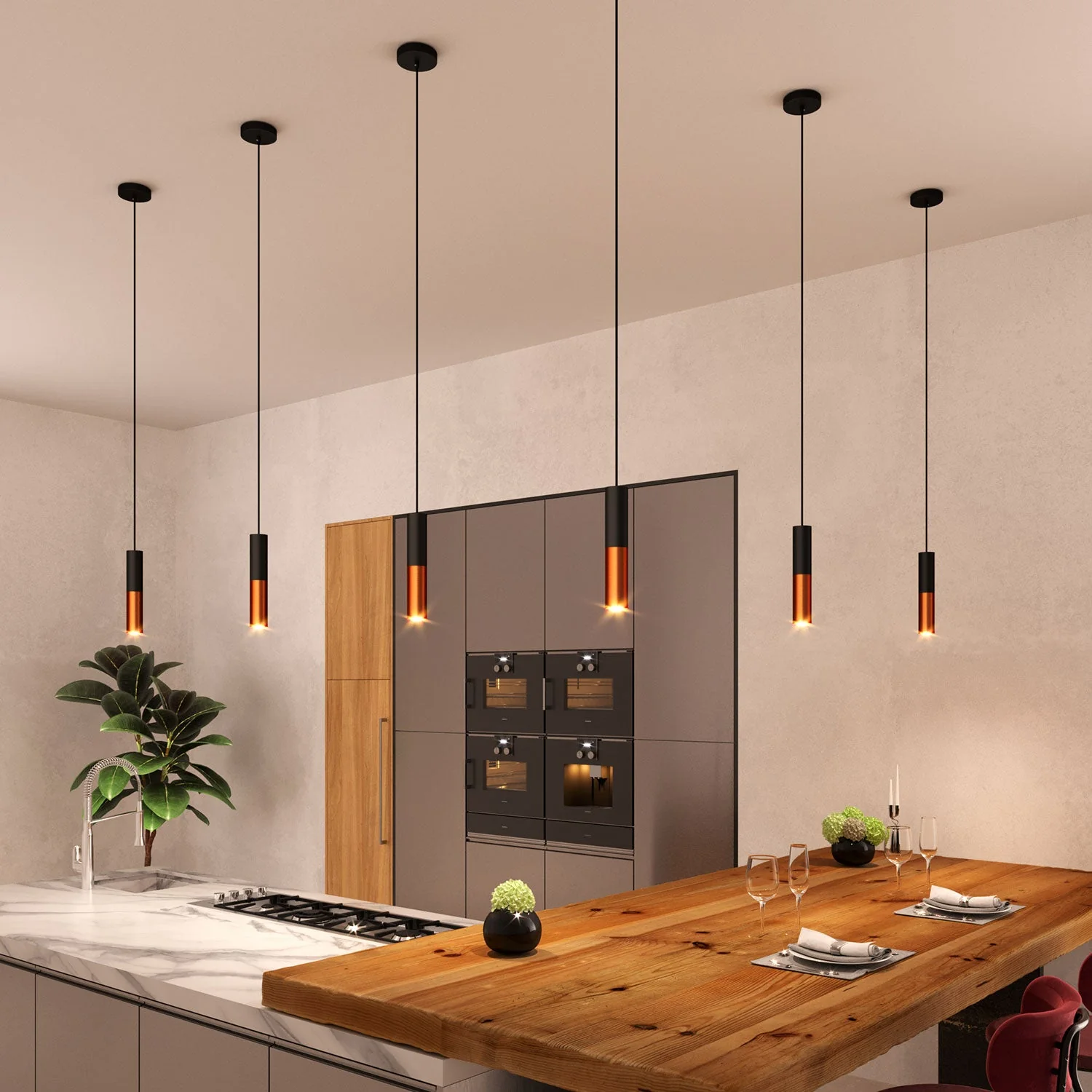 Tub-E14, doppeltes Metallrohr für Strahler mit Doppelmutter-E14-Fassung – Schwarz und Matt-Kupfer - Image 4