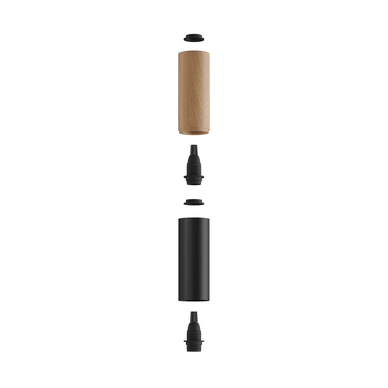 Tub-E14, Röhrchen aus Holz und Metall für Spot mit Doppelring E14-Fassung – Neutral & Schwarz - Image 2