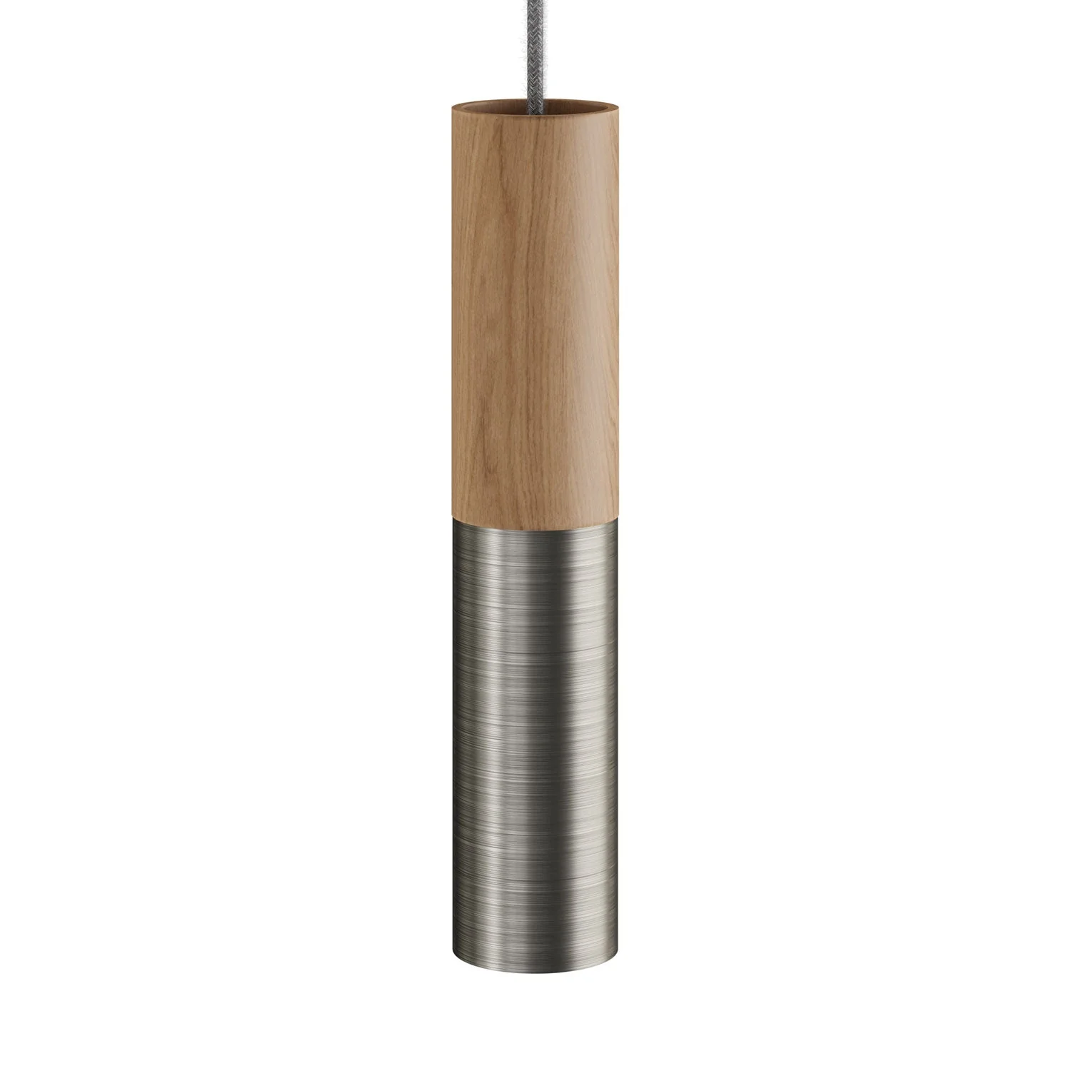 Tub-E14, Holz- und Metallrohr für Spot mit doppelter E14-Fassung – Neutral und Satin-Titan