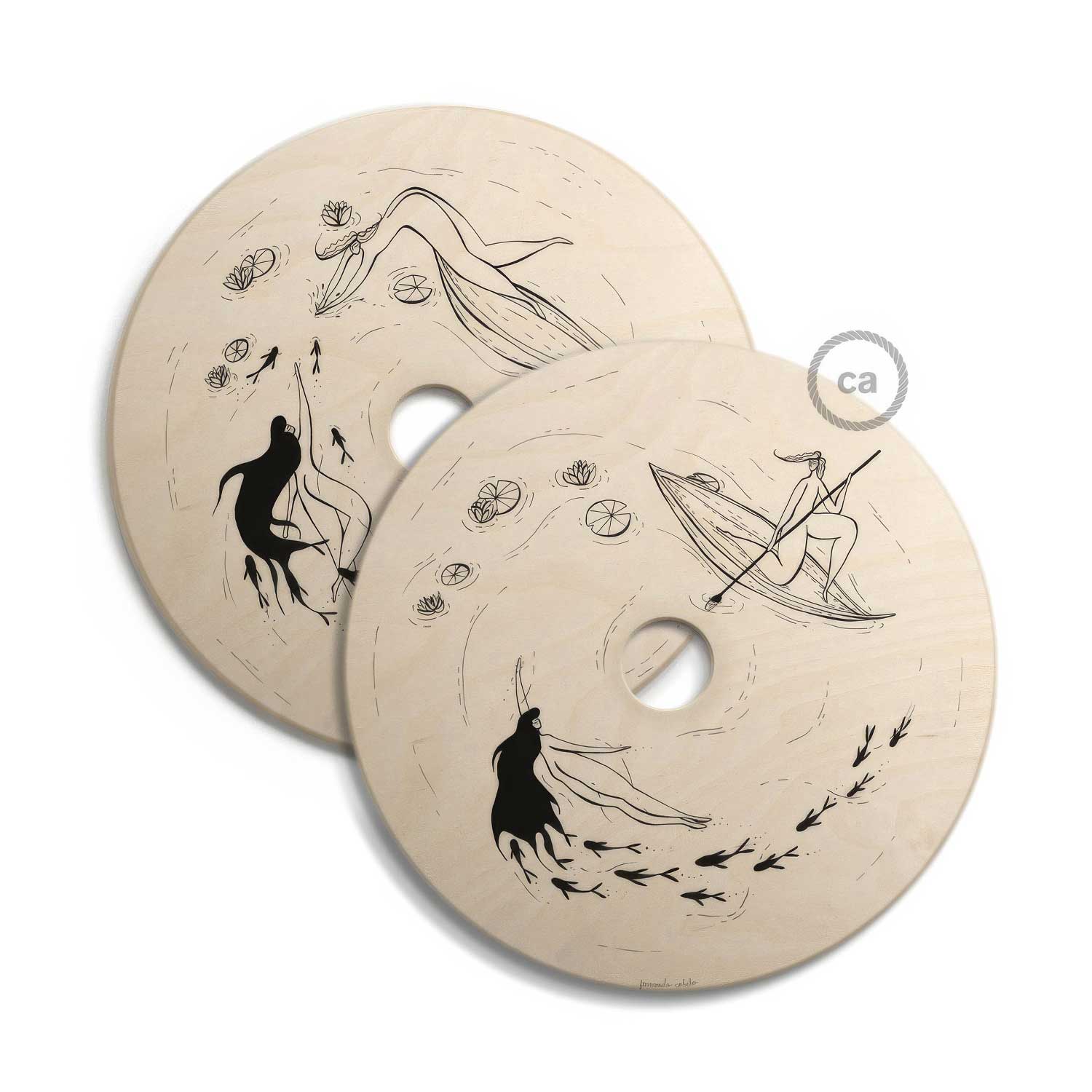 UFO-Lampenschirm aus Holz, Special Edition Italienische Illustratoren, beidseitig, Durchmesser 33 cm – Fernando Cobelo