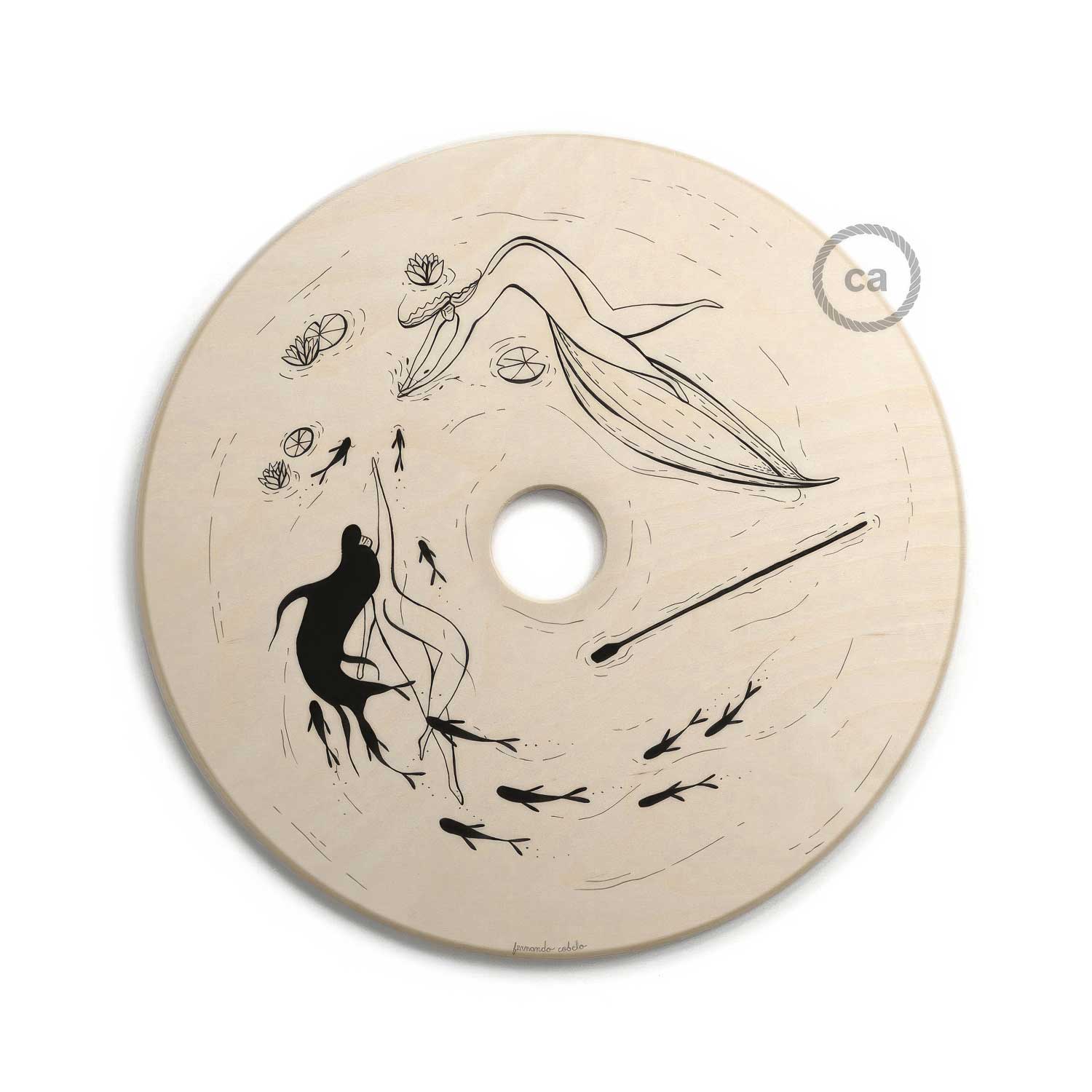UFO-Lampenschirm aus Holz, Special Edition Italienische Illustratoren, beidseitig, Durchmesser 33 cm – Fernando Cobelo - Image 4