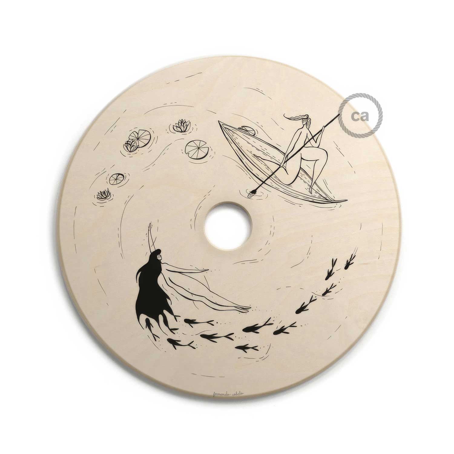 UFO-Lampenschirm aus Holz, Special Edition Italienische Illustratoren, beidseitig, Durchmesser 33 cm – Fernando Cobelo - Image 5