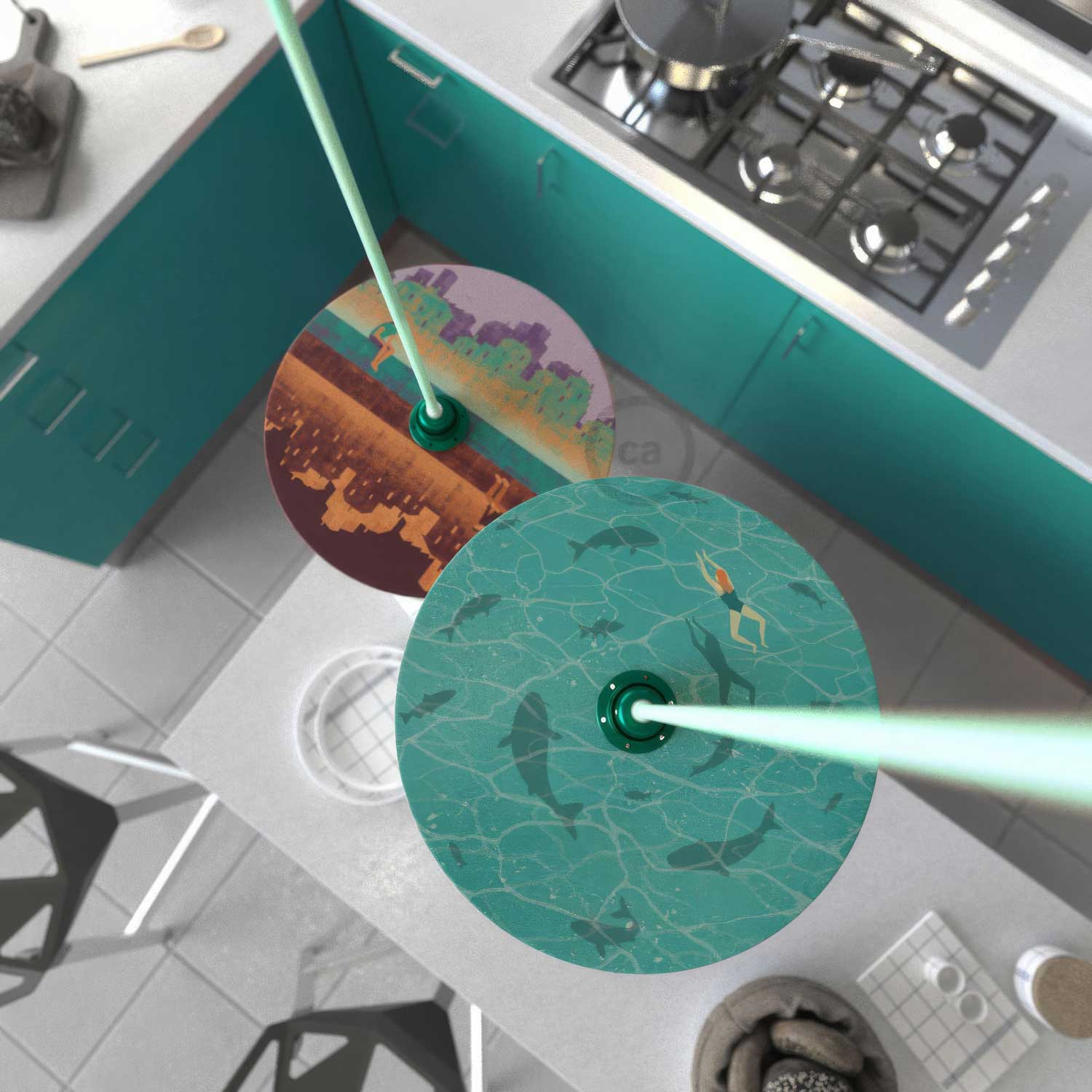 UFO-Schirm aus Holz, Special Edition Italienische Illustratoren, beidseitig, Durchmesser 33 cm – Davide Bonazzi - Image 2