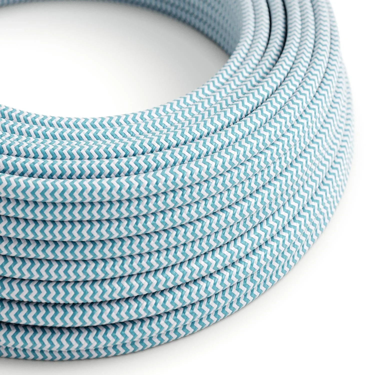 UV-beständiges rundes Elektrokabel mit Zickzack-Türkis SZ11 Stoffummantelung für den Außenbereich – Kompatibel mit Eiva Outdoor