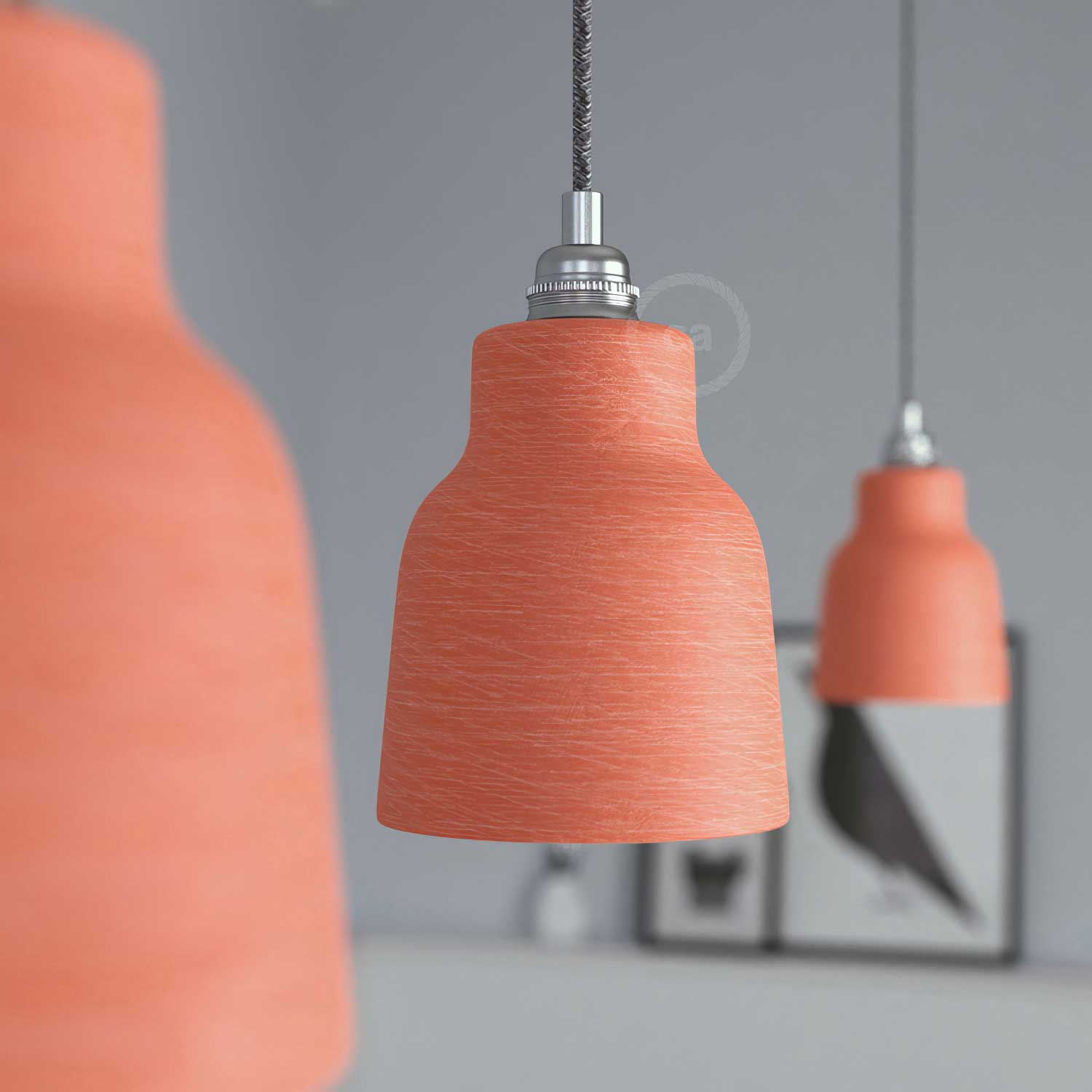 Vasenschirm aus Keramik, Kollektion Materia – Made in Italy – Gestreiftes Korallenrot - Image 3