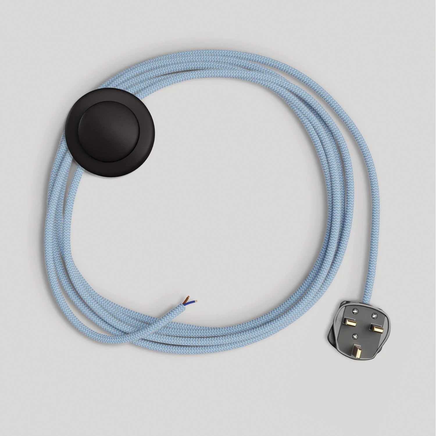 Lampenkabelsatz für Lampe mit blauem Steward Textilkabel aus Baumwolle 3 m und UK-Stecker
