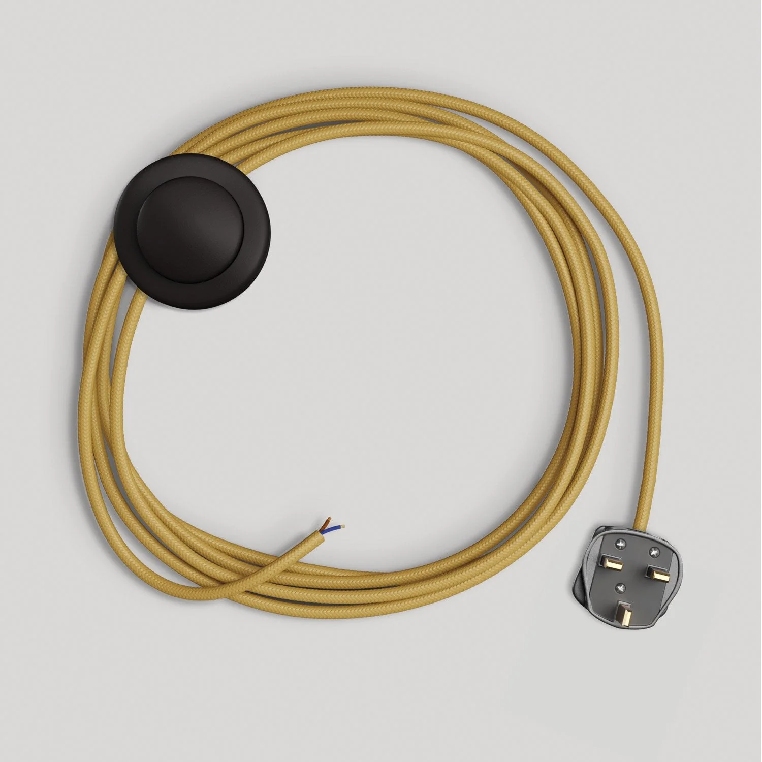 Kabelkit für Lampe mit glänzend senffarbenem 3m-Kabel und UK-Stecker