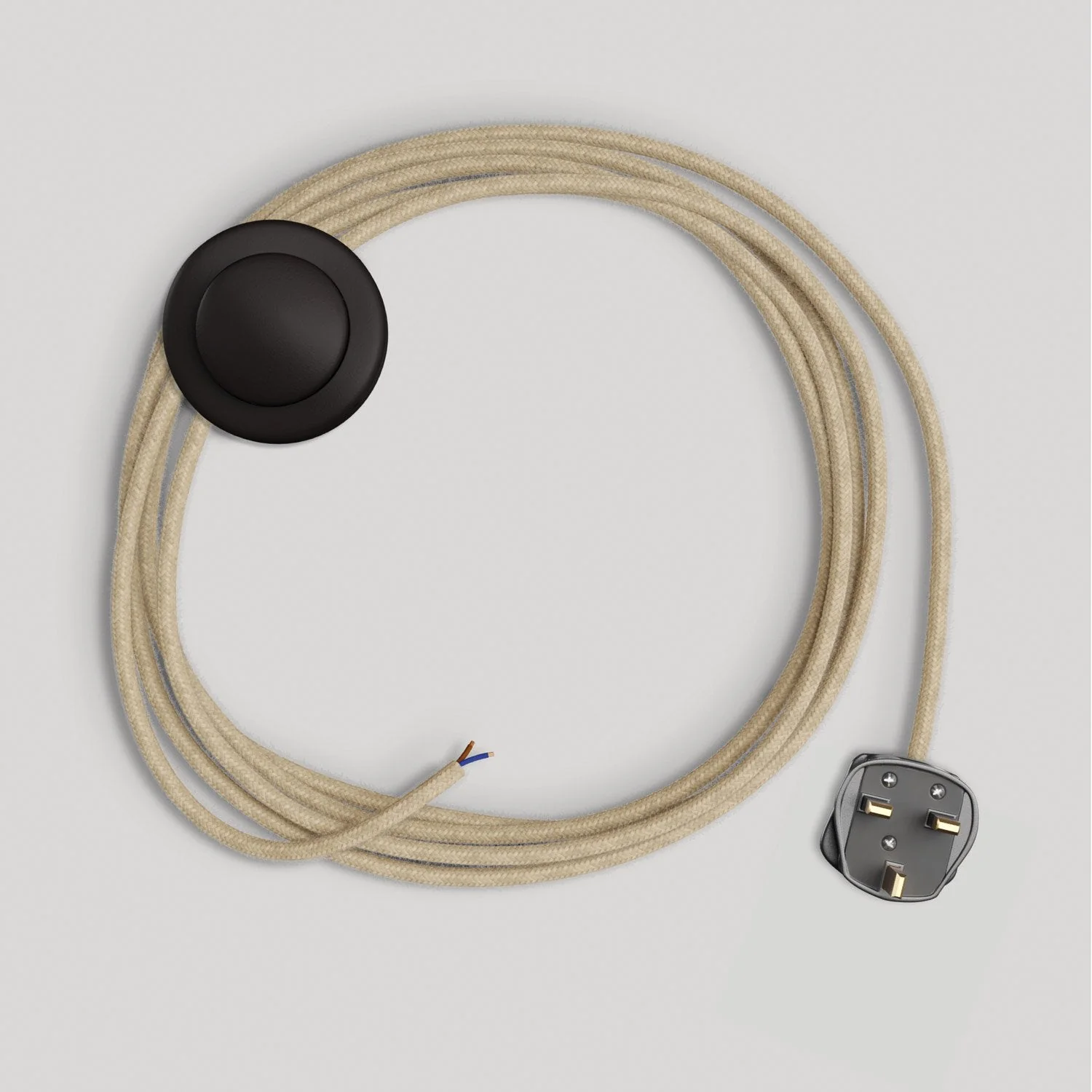 Lampenkabelsatz für Lampe mit neutralem Jute-Textilkabel 3 m und UK-Stecker