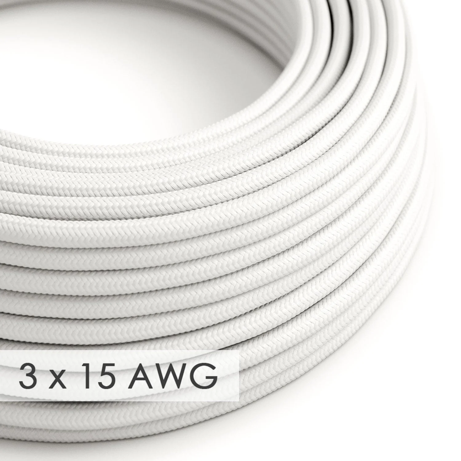 Verlängerungskabel – Rundkabel aus Rayon Weiß RM01 – 15/3 AWG
