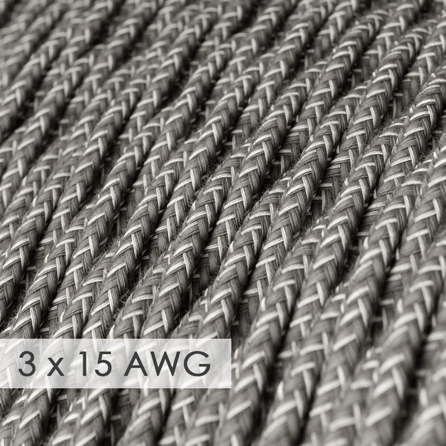 Verlängerungskabel – Gedrehtes graues Leinen TN02 – 15/3 AWG - Image 2