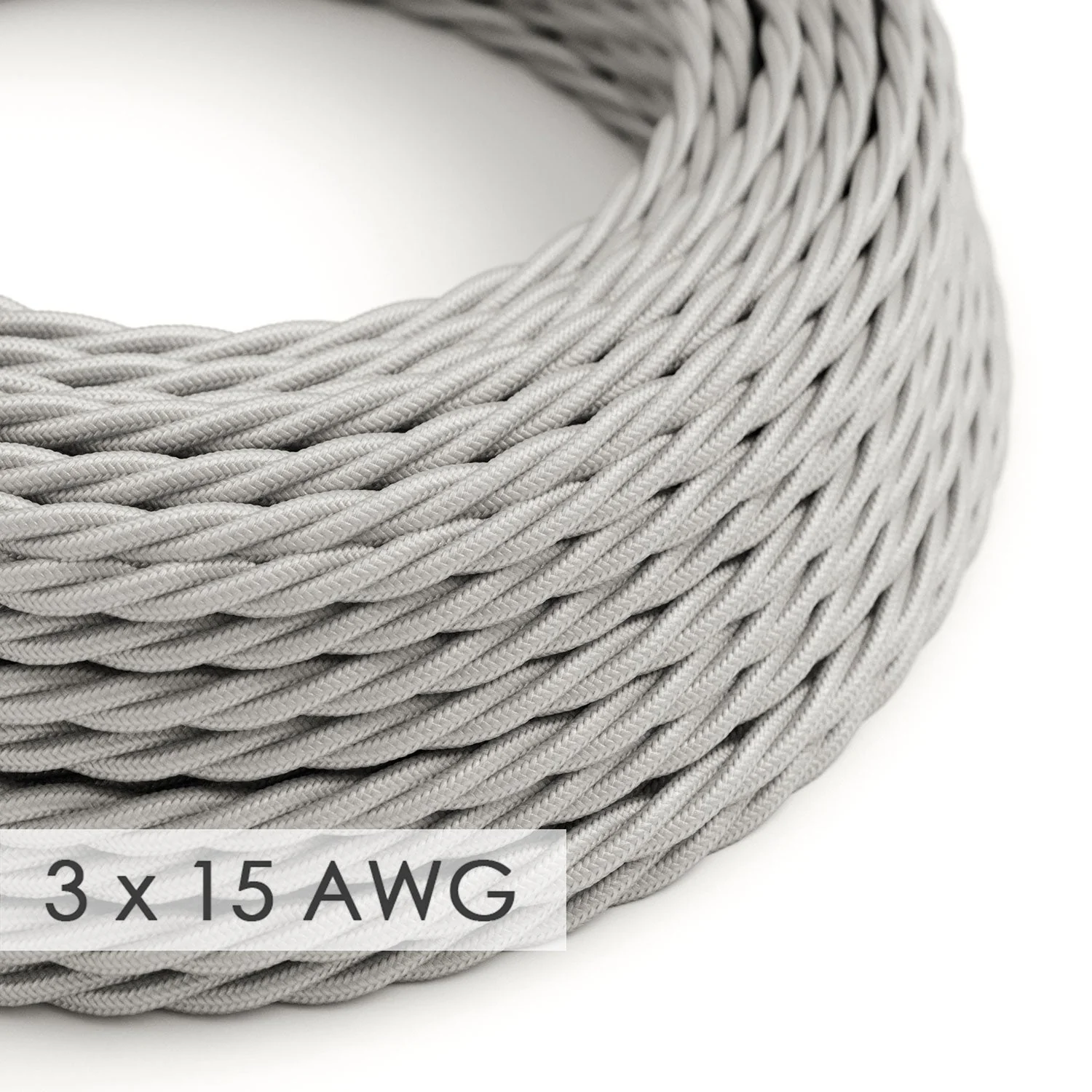 Verlängerungskabel – Gedrehtes Silber-Rayon TM02 – 15/3 AWG