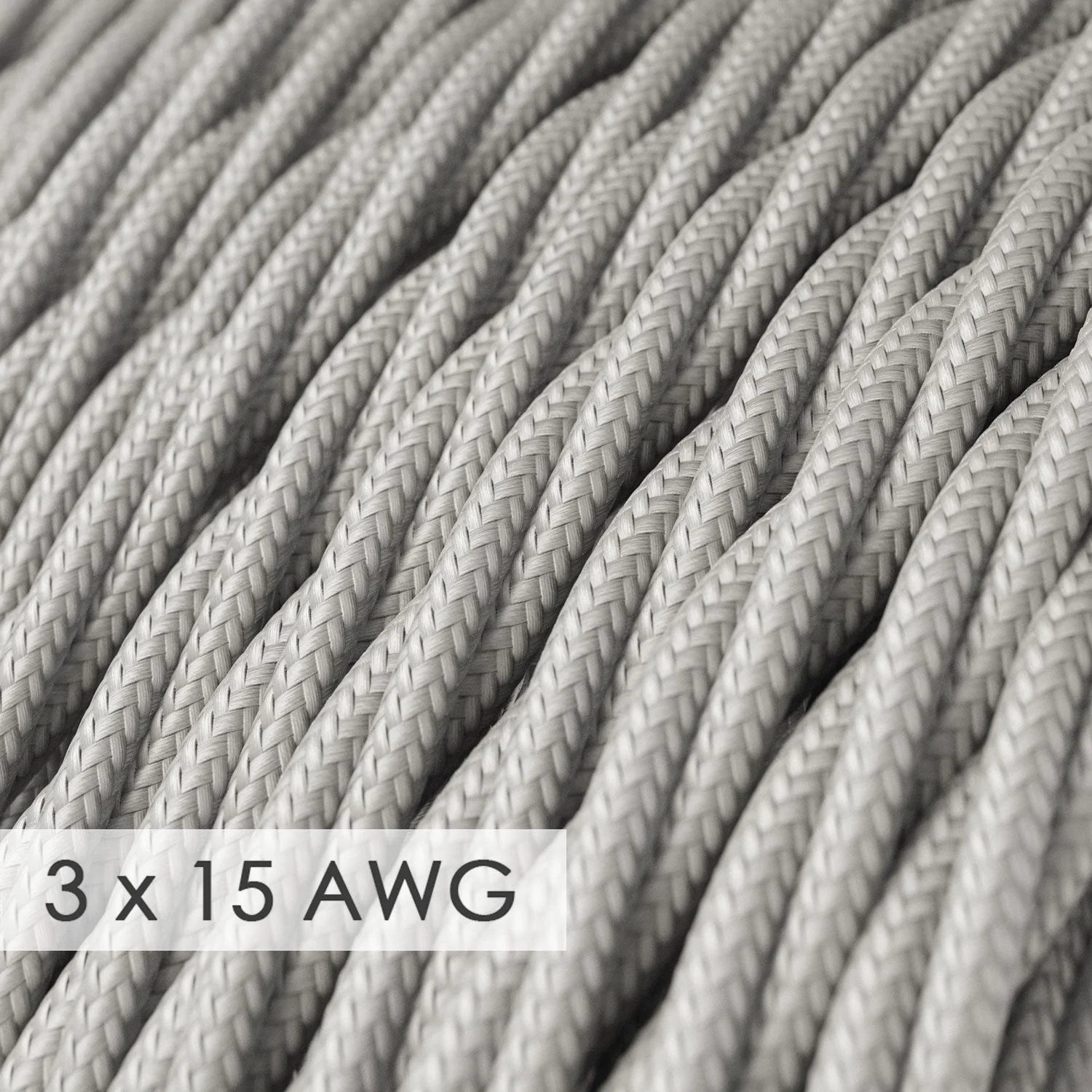 Verlängerungskabel – Gedrehtes Silber-Rayon TM02 – 15/3 AWG - Image 2