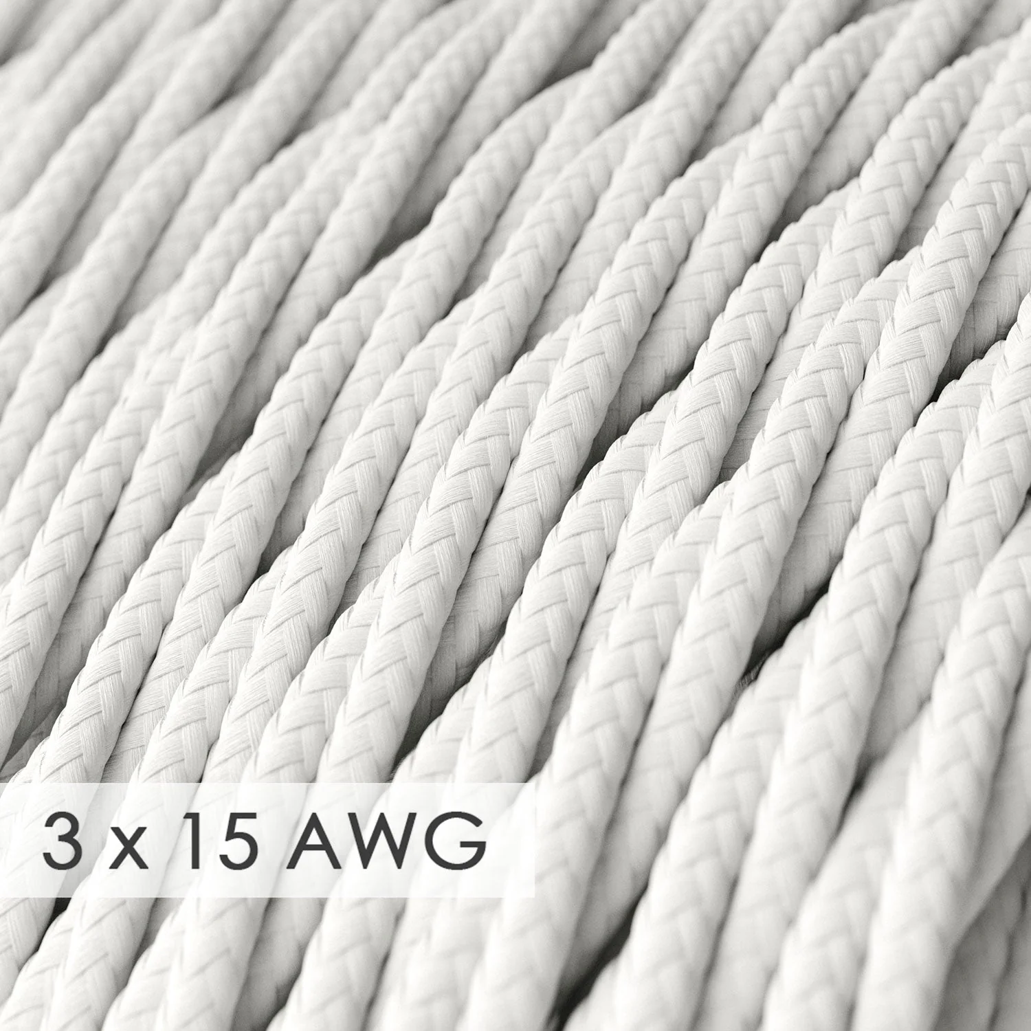 Verlängerungskabel – Gedrehtes weißes Rayon TM01 – 15/3 AWG - Image 2