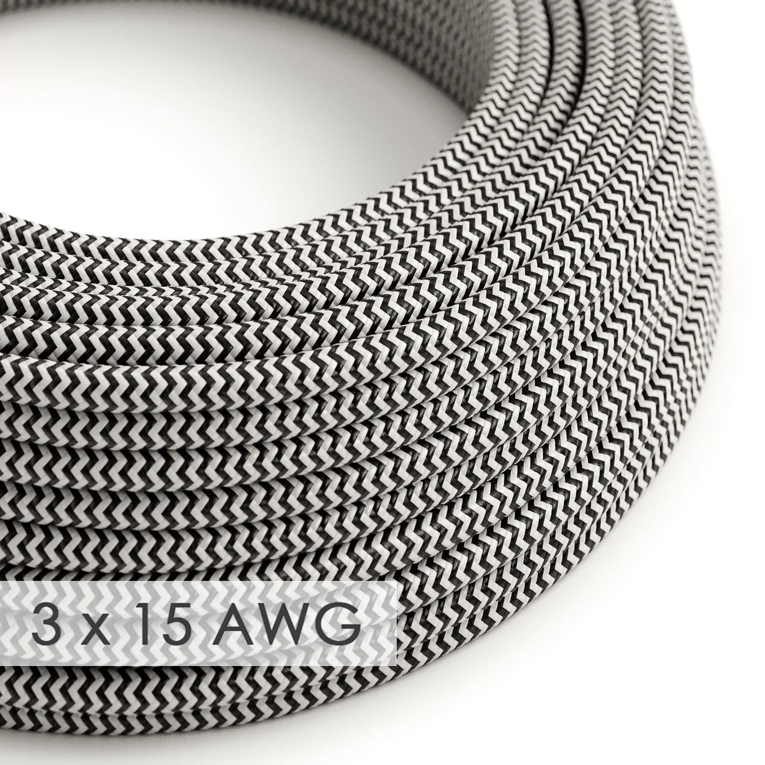 Verlängerungskabel – Rund Chevron Schwarz Rayon RZ04 – 15/3 AWG