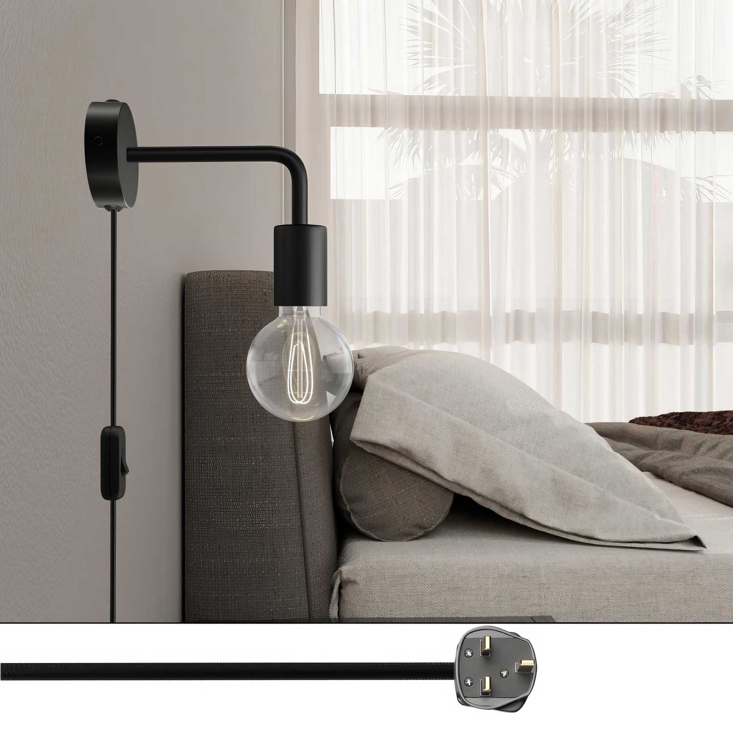 Spostaluce-Lampe aus Metall mit Bogenverlängerung und UK-Stecker – Schwarz - Image 2