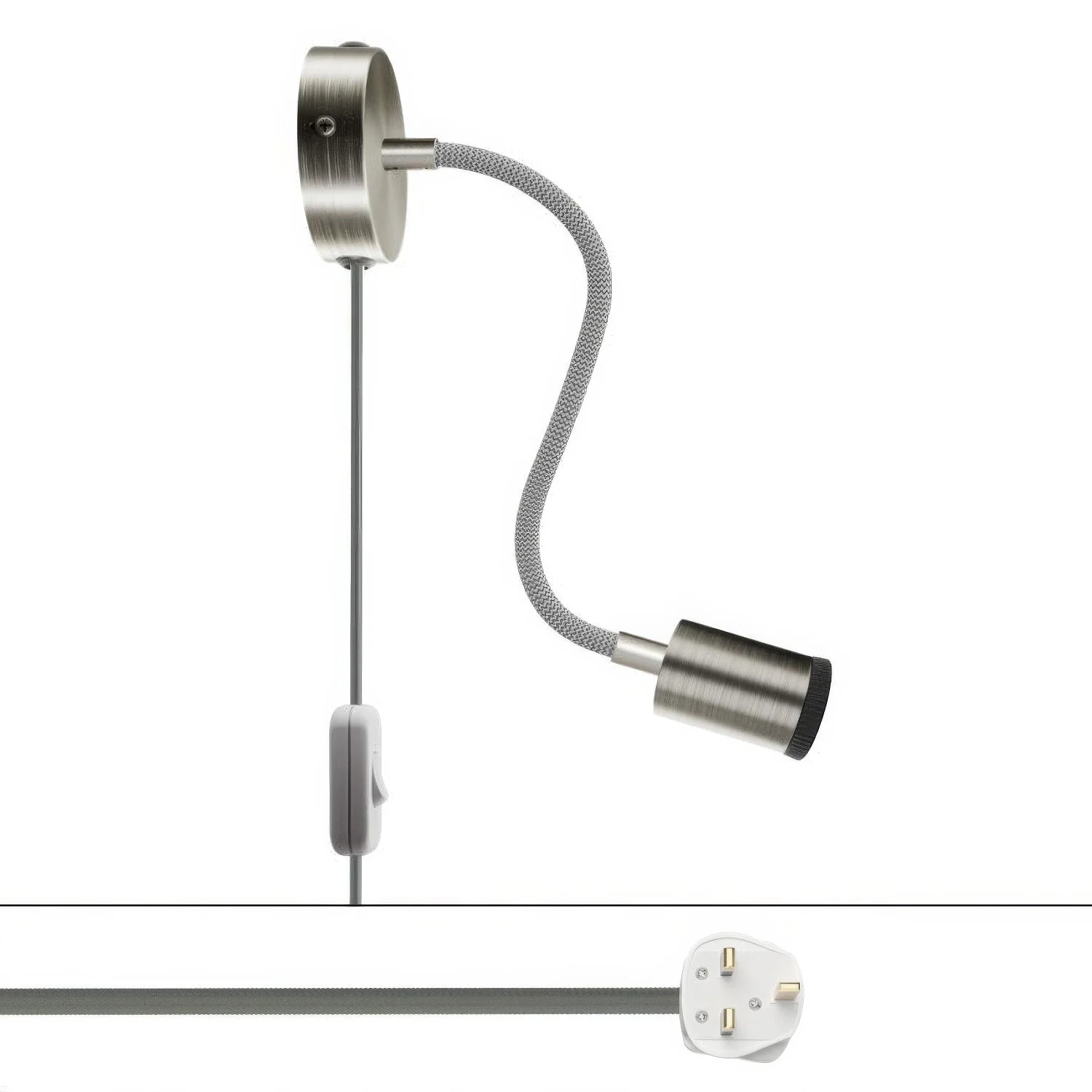 Spostaluce Flex 30 verstellbare Leuchte mit GU1d0-Spot und UK-Stecker – Satiniert Titan