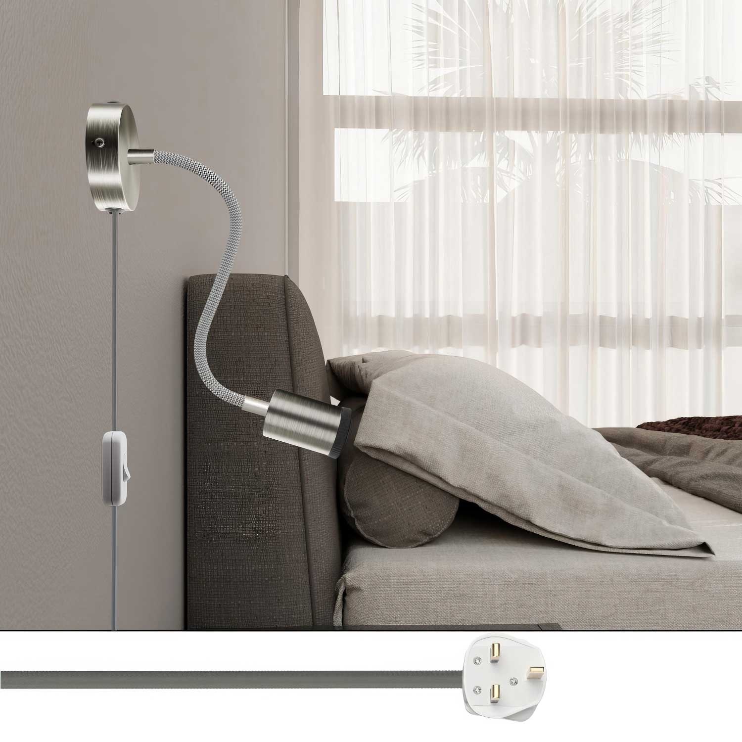 Spostaluce Flex 30 verstellbare Leuchte mit GU1d0-Spot und UK-Stecker – Satiniert Titan - Image 2