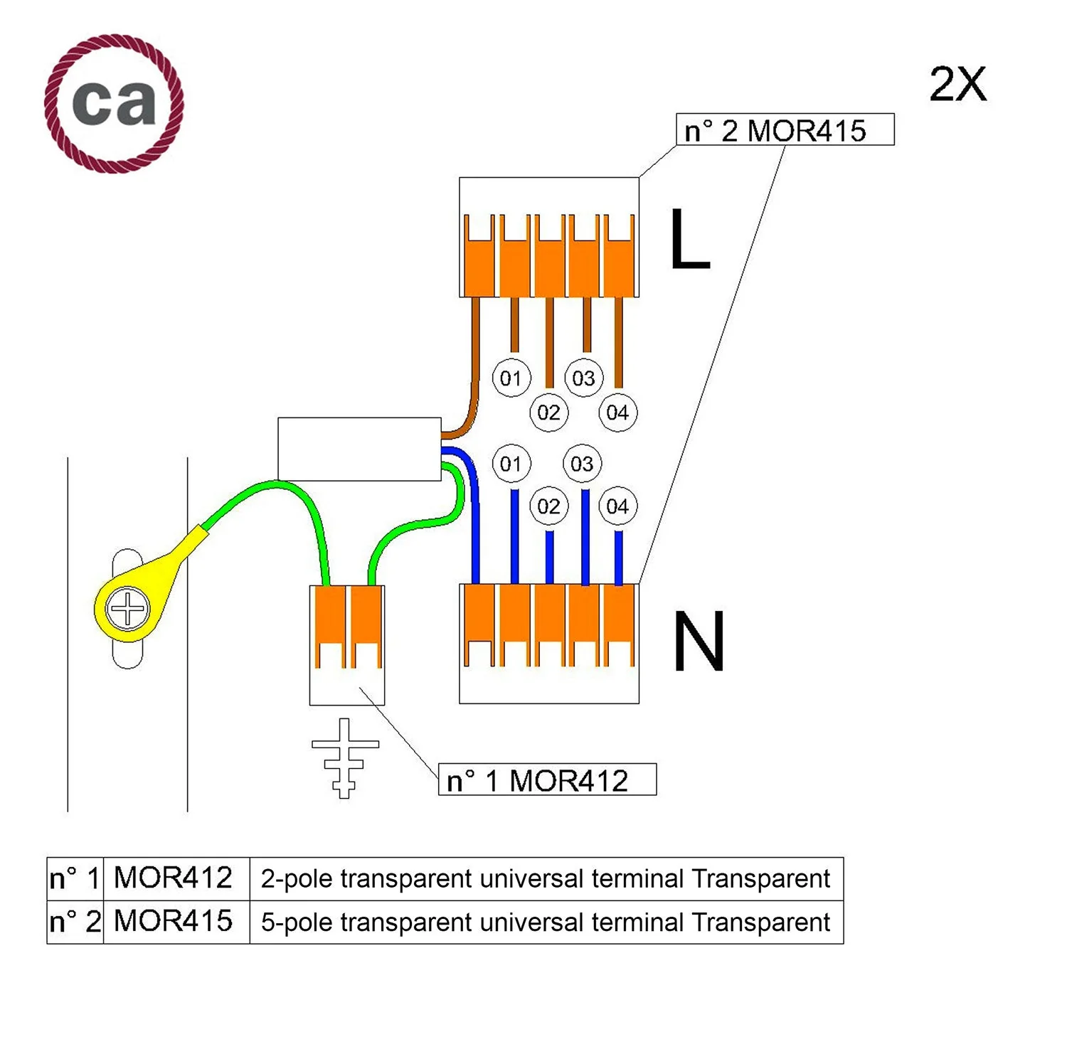 WAGO-Verbindungskit kompatibel mit 2x-Kabel für Baldachin mit 4 Bohrungen - Image 2