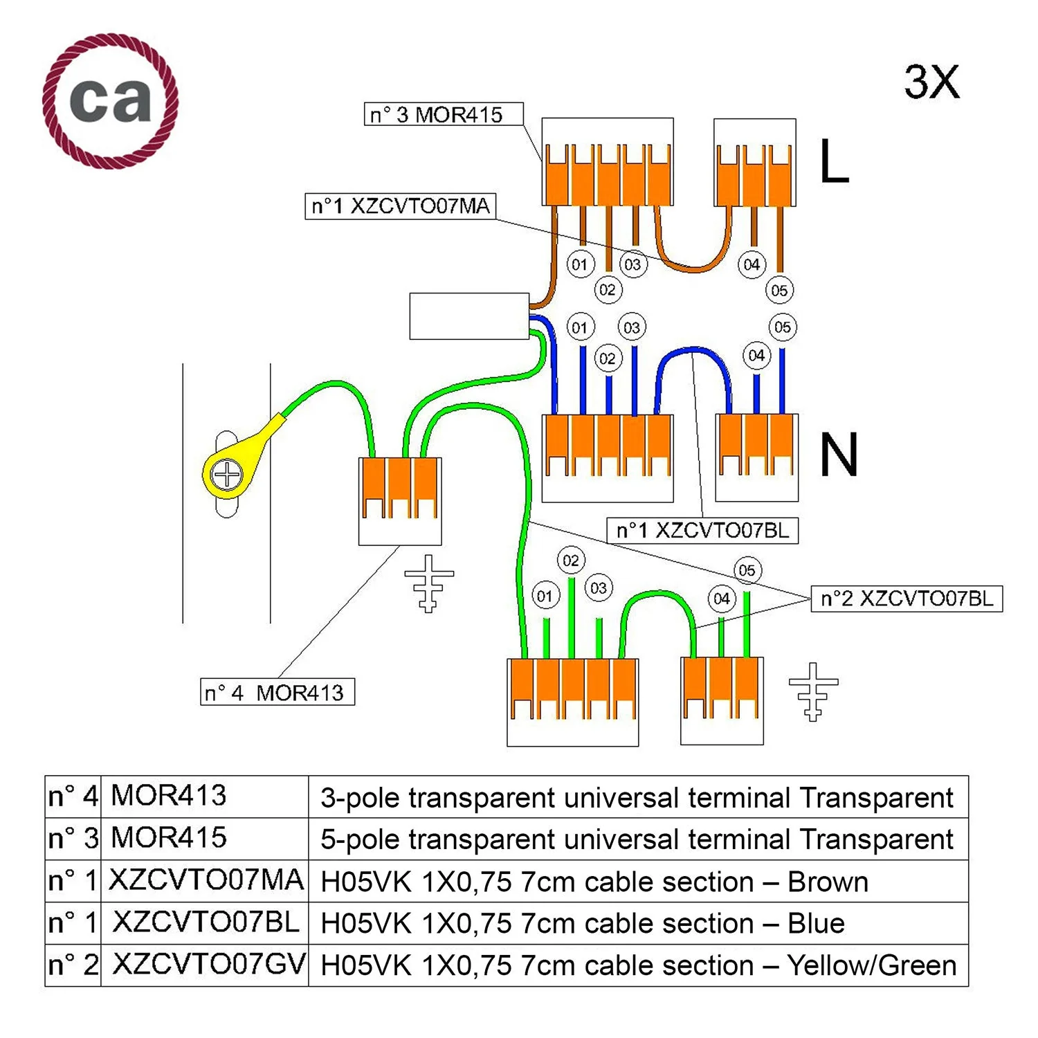 WAGO-Verbindungskit kompatibel für 3x-Kabel für 5-Loch-Baldachin - Image 2