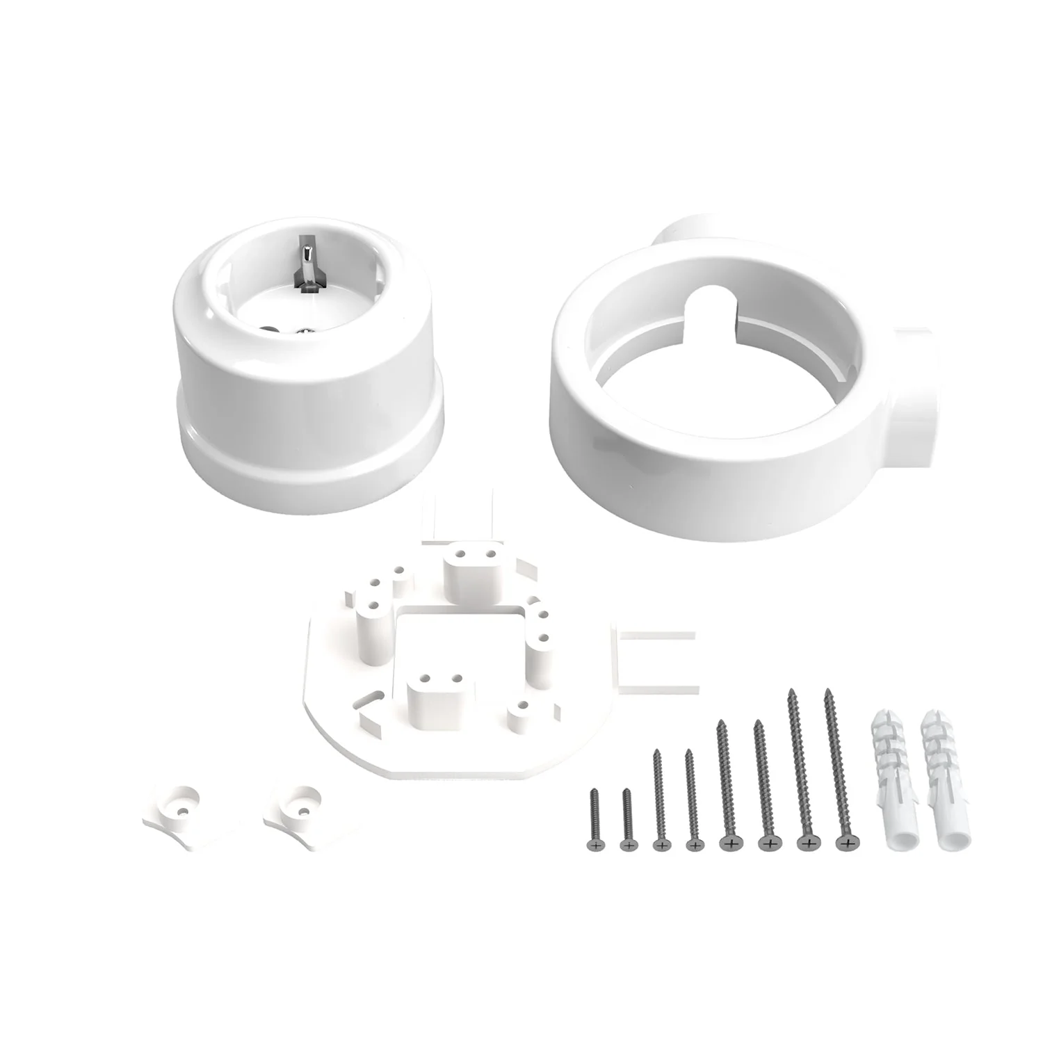 Schuko-Wandsteckdosen-Set und Grundplatte für Creative-Tubes aus Porzellan – Weiß - Image 10