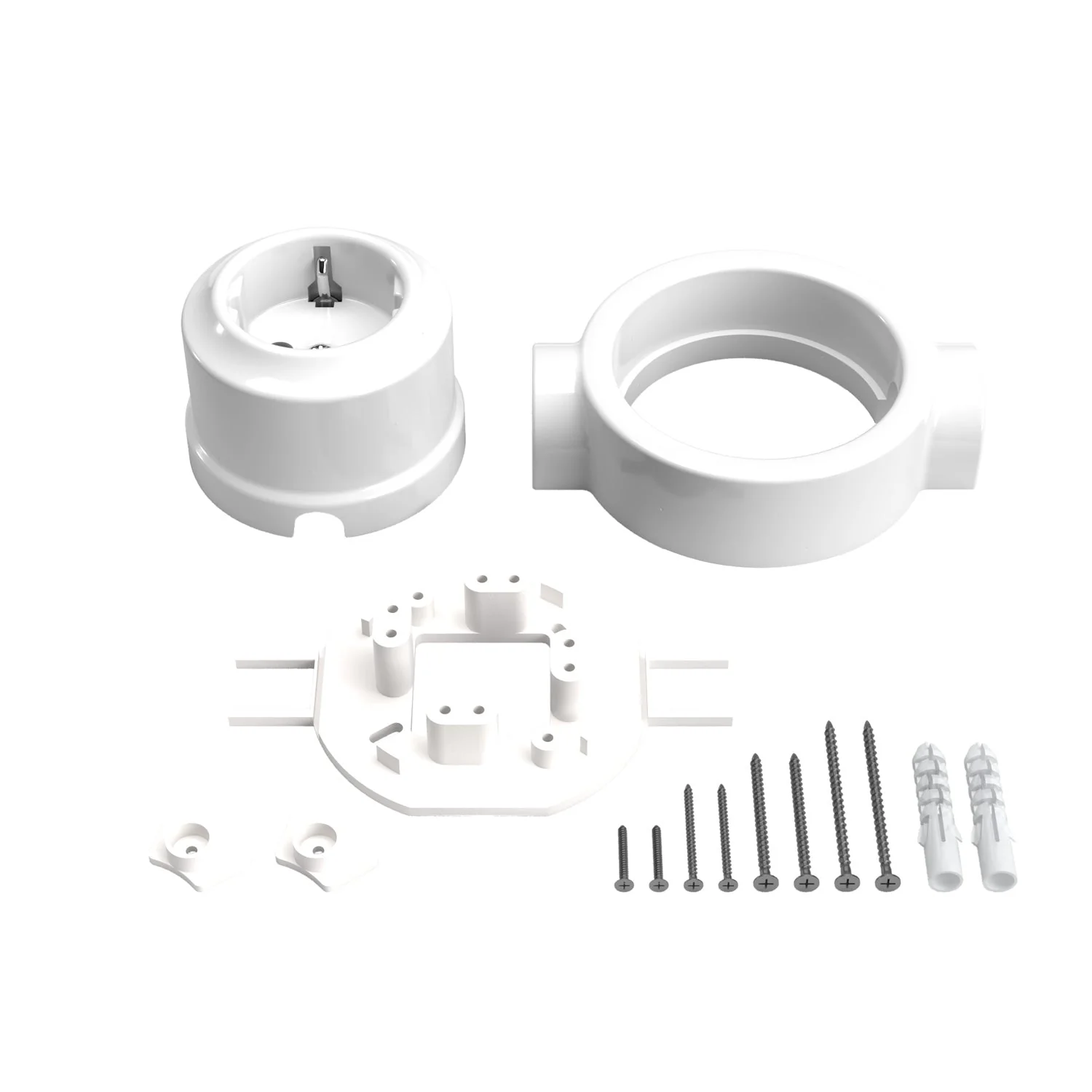 Schuko-Wandsteckdosen-Set und Grundplatte für Creative-Tubes aus Porzellan – Weiß - Image 17