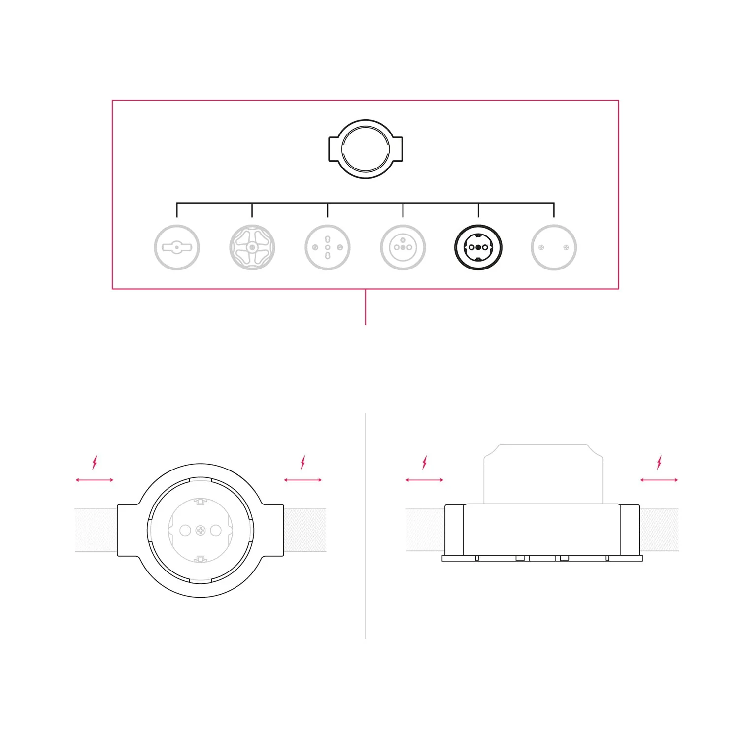 Schuko-Wandsteckdosen-Set und Grundplatte für Creative-Tubes aus Porzellan – Weiß - Image 21