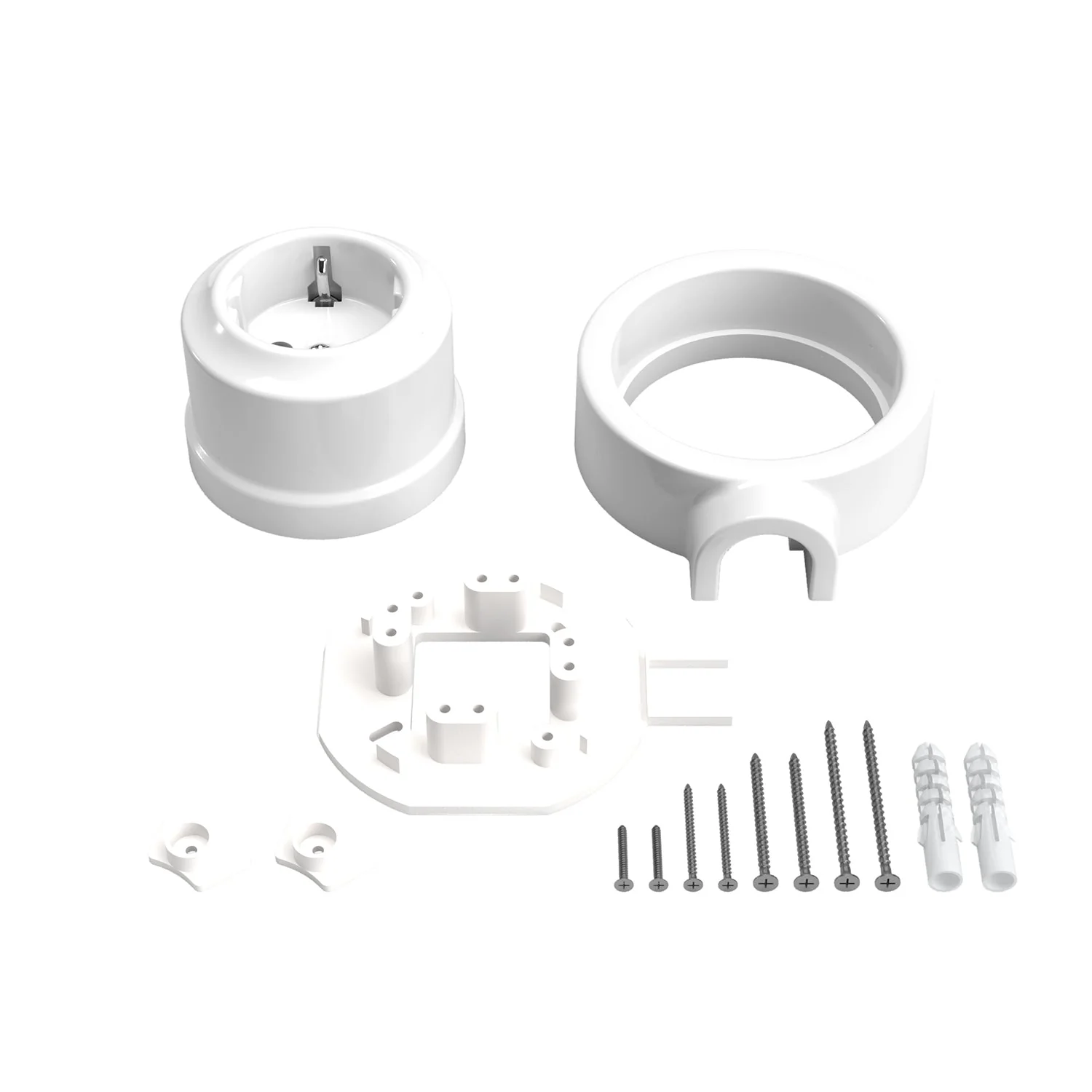 Schuko-Wandsteckdosen-Set und Grundplatte für Creative-Tubes aus Porzellan – Weiß - Image 3