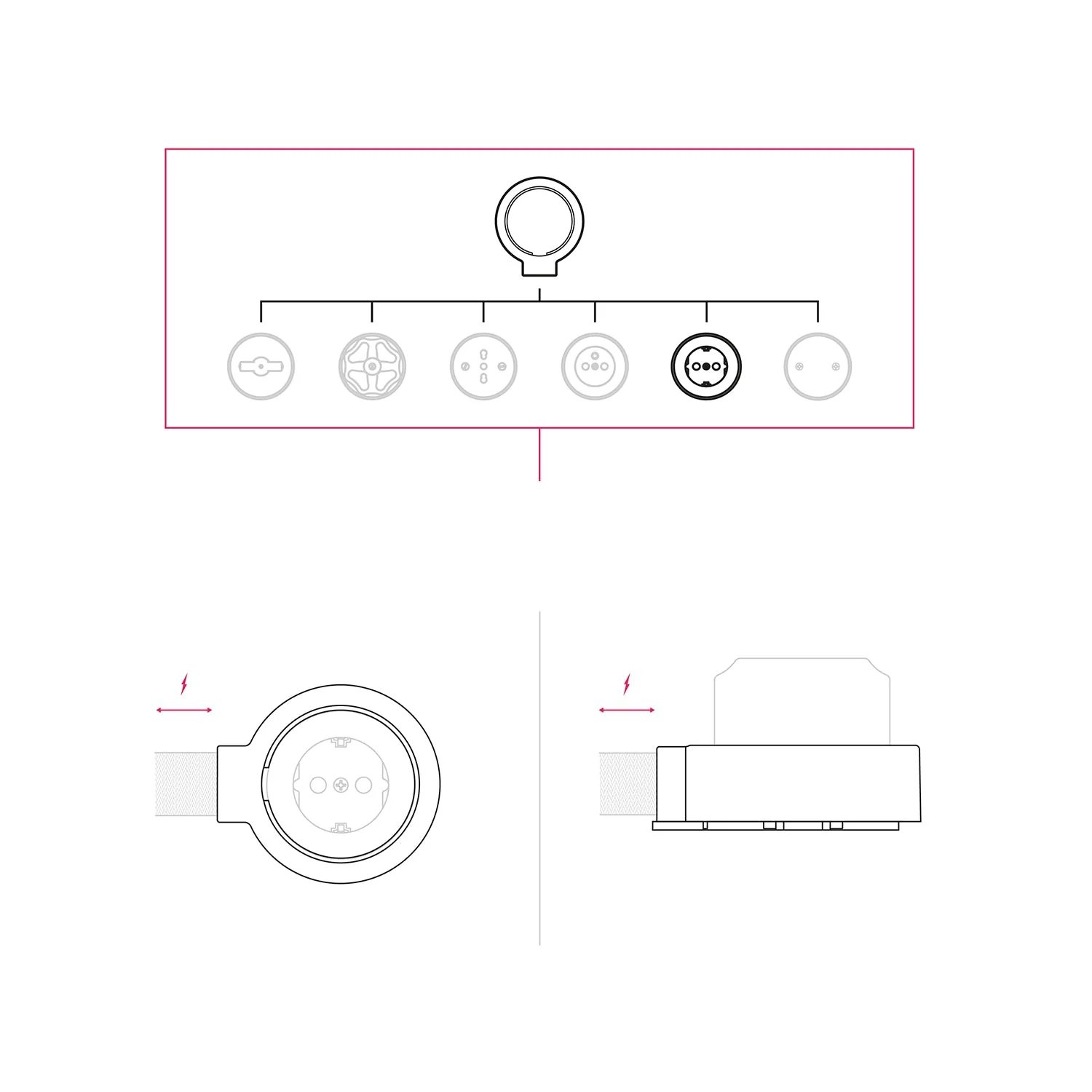 Schuko-Wandsteckdosen-Set und Grundplatte für Creative-Tubes aus Porzellan – Weiß - Image 7