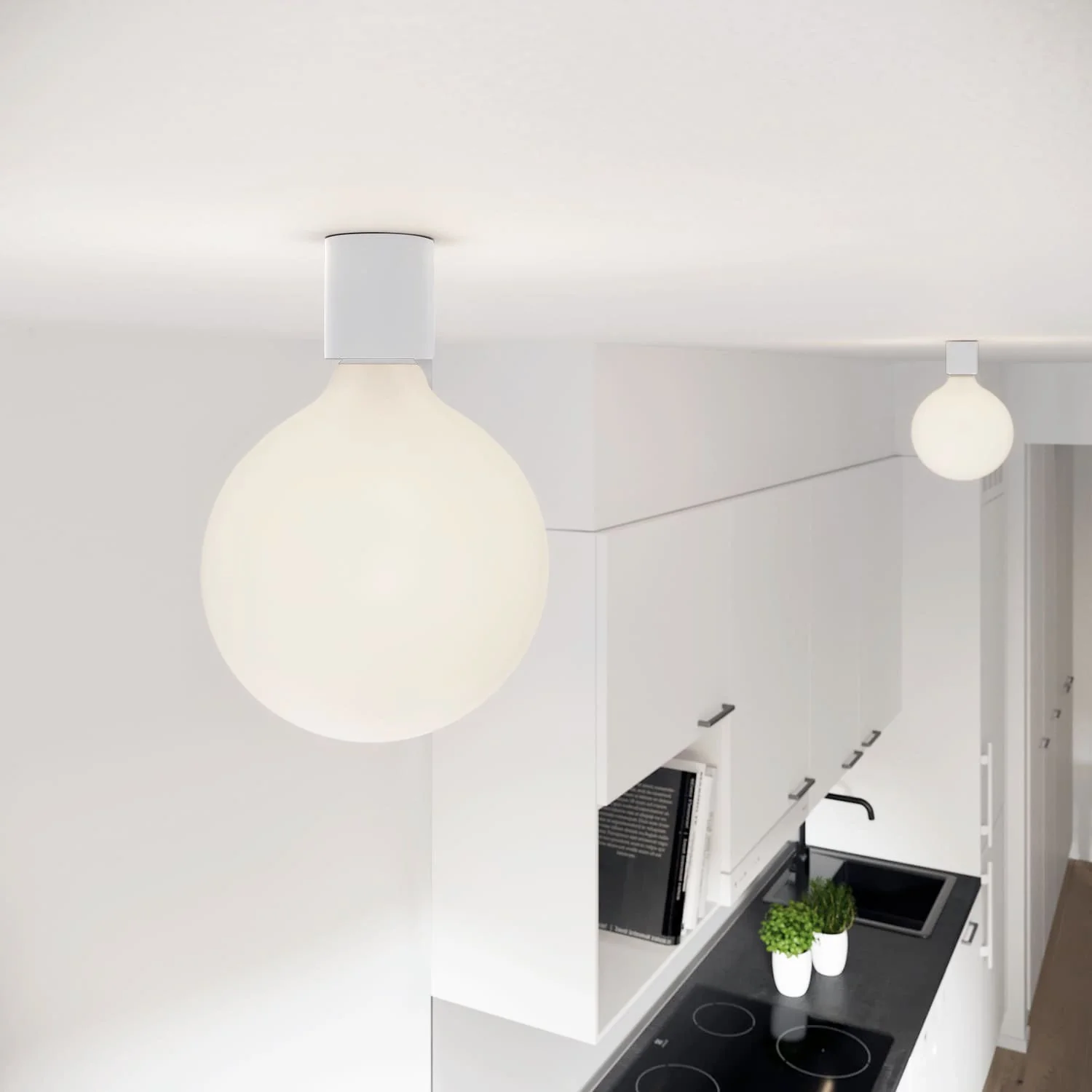 Weiße Wandleuchte mit Glühbirne in Porzellan-Optik – Wasserdicht IP44 – IO - Image 5