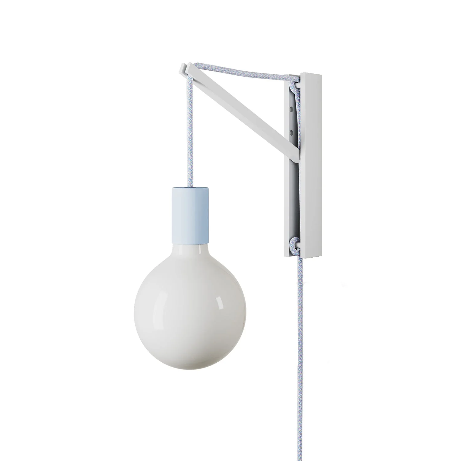 Wandleuchte aus Metall mit zweipoligem Stecker – Zuckerpapier-Blau