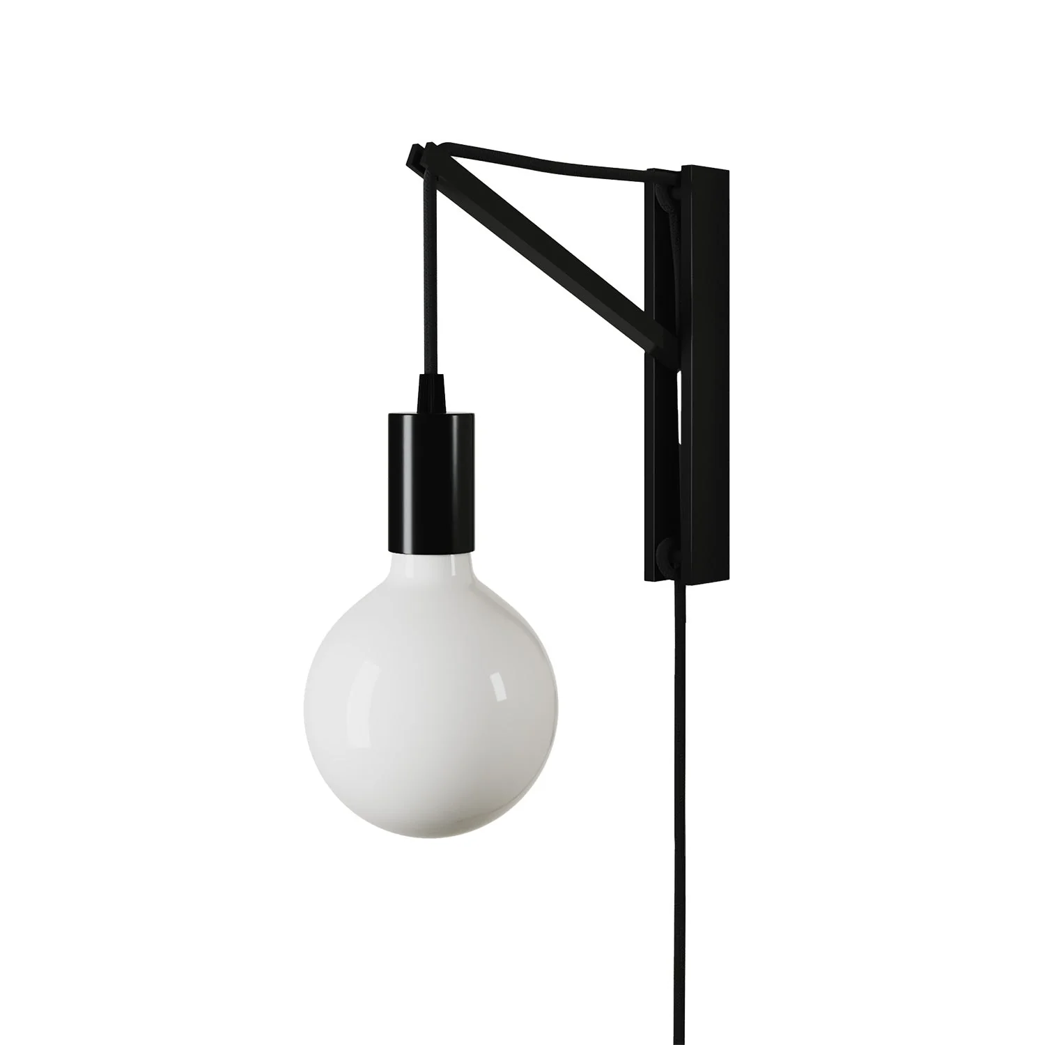 Wandleuchte aus Metall mit zweipoligem Stecker – Schwarz