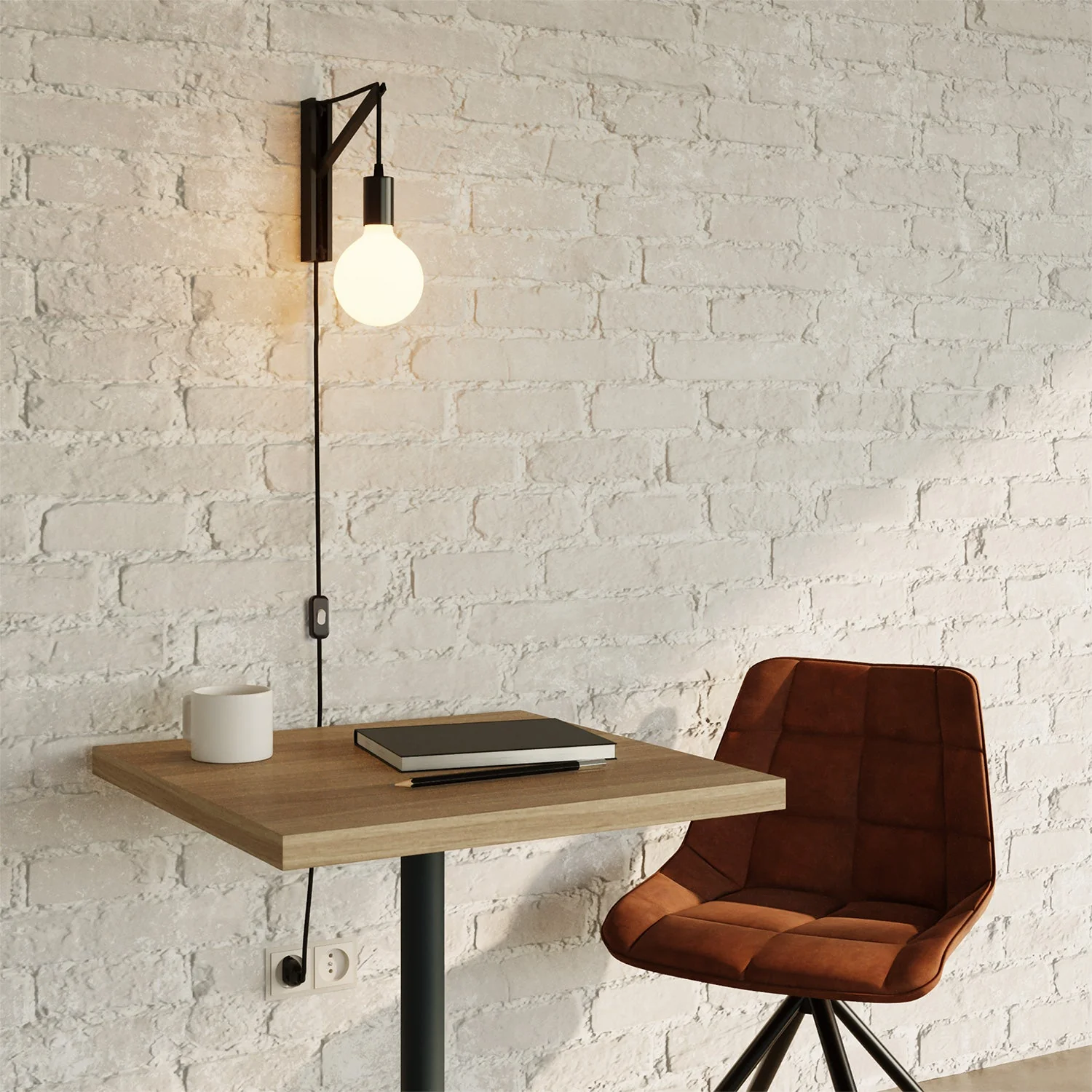 Wandleuchte aus Metall mit zweipoligem Stecker – Schwarz - Image 2