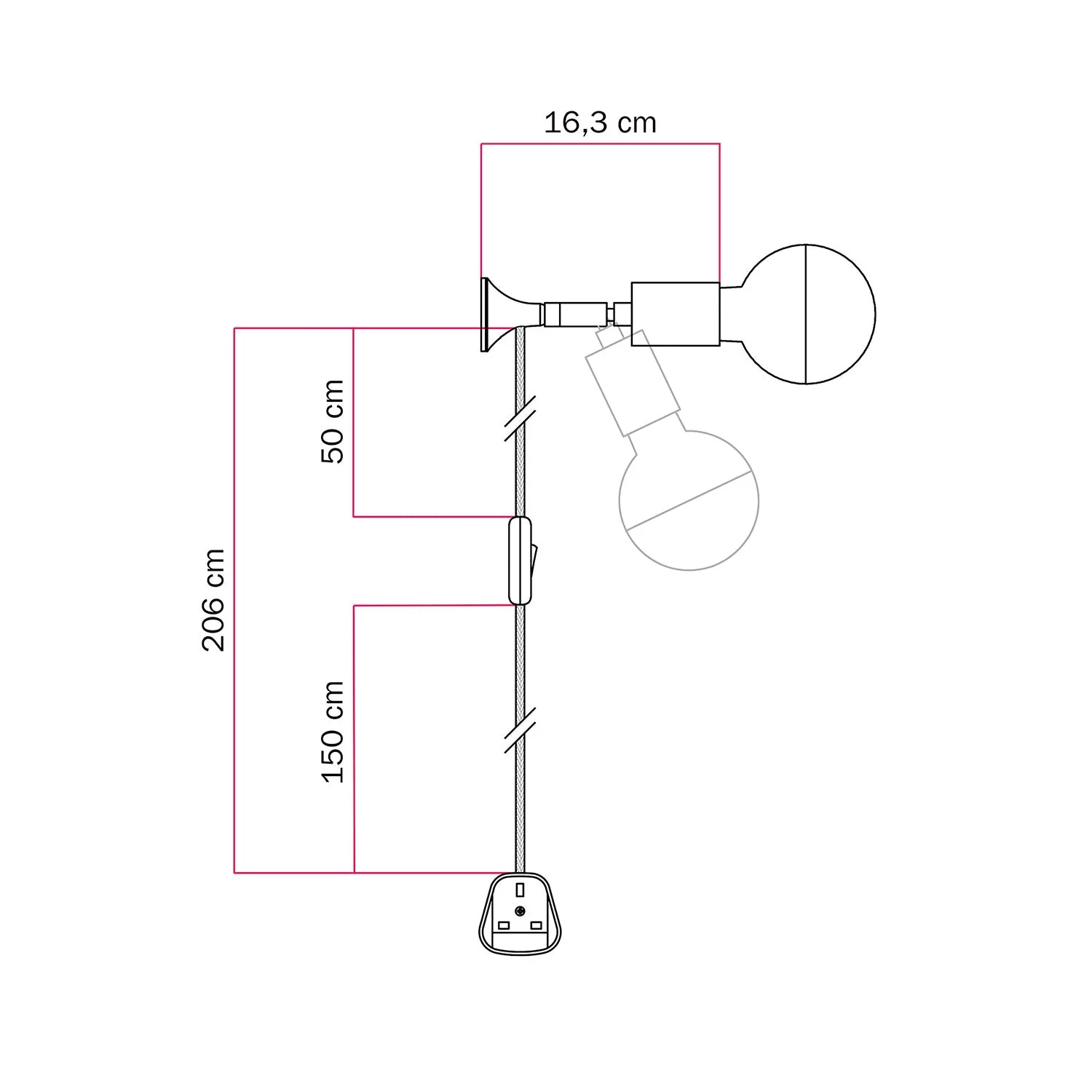 Wandleuchte MAG-Y mit Gelenk, Halbkugellampe und UK-Stecker – Satin-Bronze - Image 5