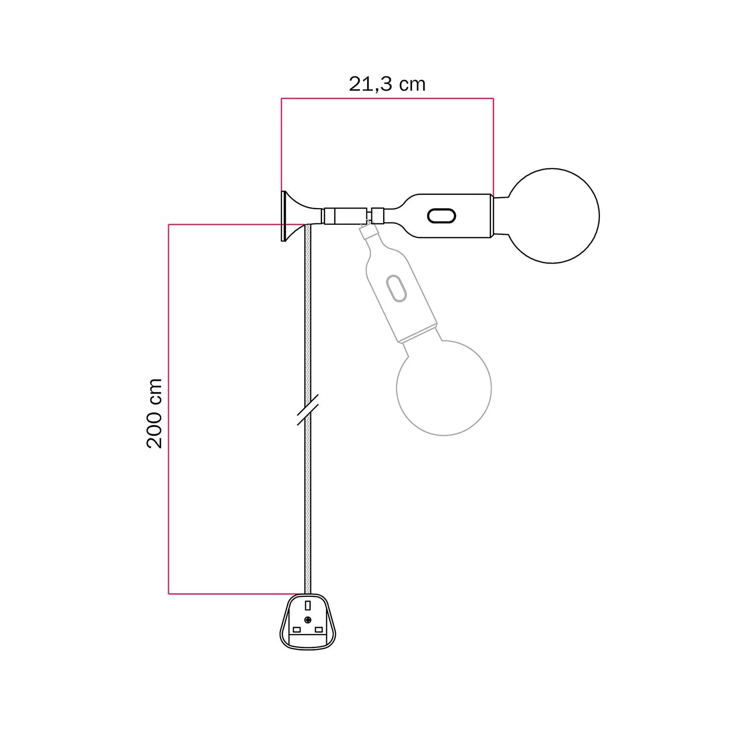 Wandleuchte MAG-Y mit Gelenk, Silikonfassung mit Schalter und UK-Stecker – Schwarz - Image 4
