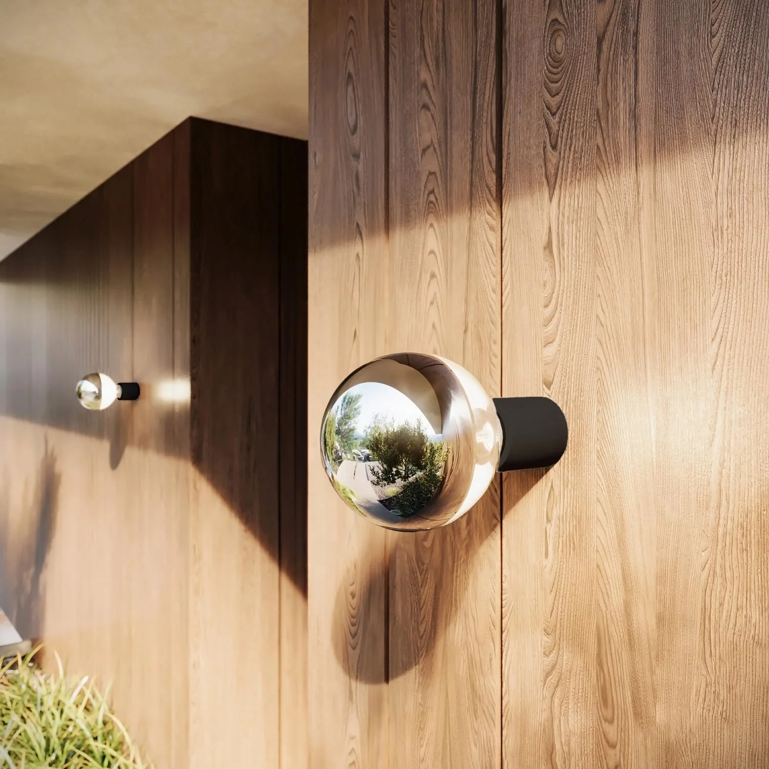 Wandlampe Schwarz mit sichtbarer Halbkugel-Glühbirne in Silber – Wasserdicht IP44 – IO - Image 3