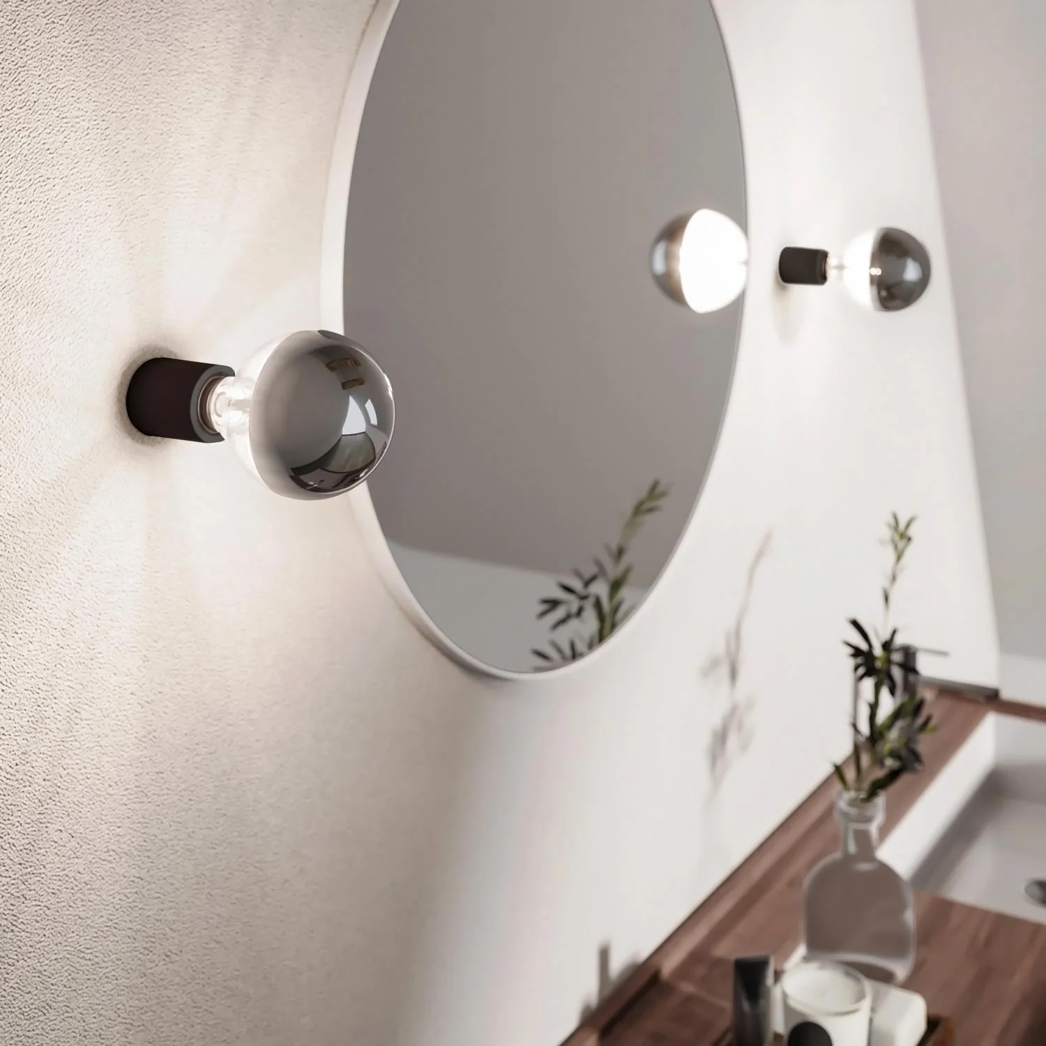 Wandlampe Schwarz mit sichtbarer Halbkugel-Glühbirne in Silber – Wasserdicht IP44 – IO - Image 5