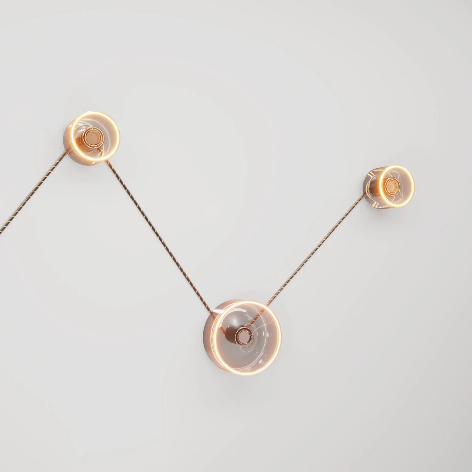 Spostaluce Wandleuchte mit 3 Ghost-Lampen und schwarz-goldenem Kabel