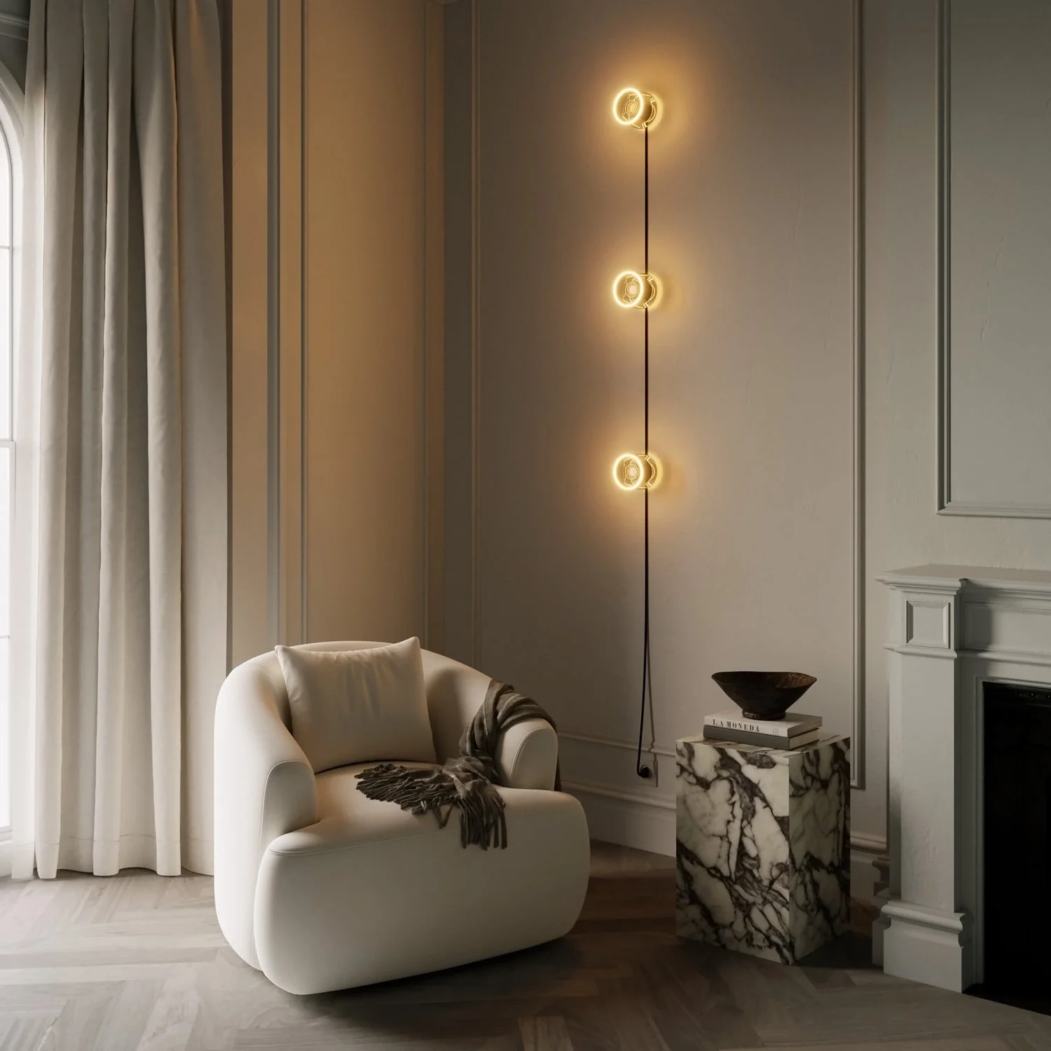 Wandleuchte Spostaluce mit Stecker, 3 Ghost Lampen und schwarzem Kabel - Image 2