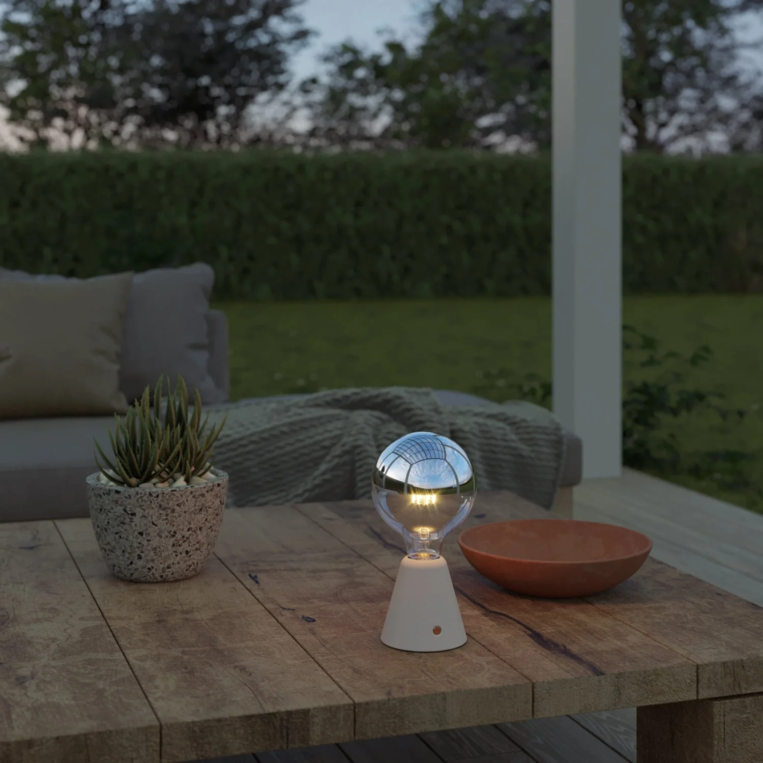 Tragbare, wiederaufladbare Lampe Cabless01 mit Globe-Halbkugel-Glühbirne in Silber – Weiß - Image 3