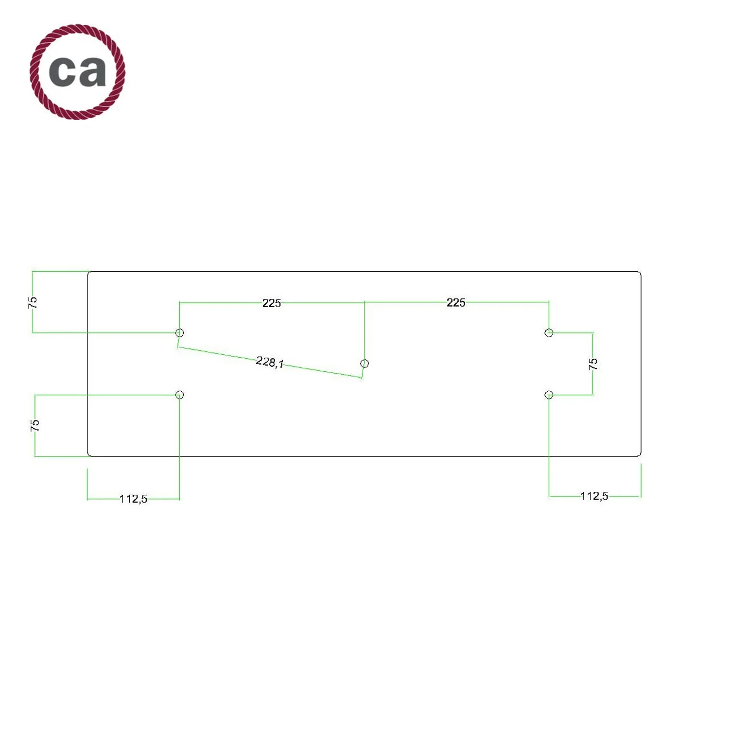 XXL-Deckenbaldachin Rose-One rechteckig mit 5 Löchern und 6 seitlichen Löchern, Maße 675 x 225 mm  - Dibond Edelstahl satiniert - Image 6