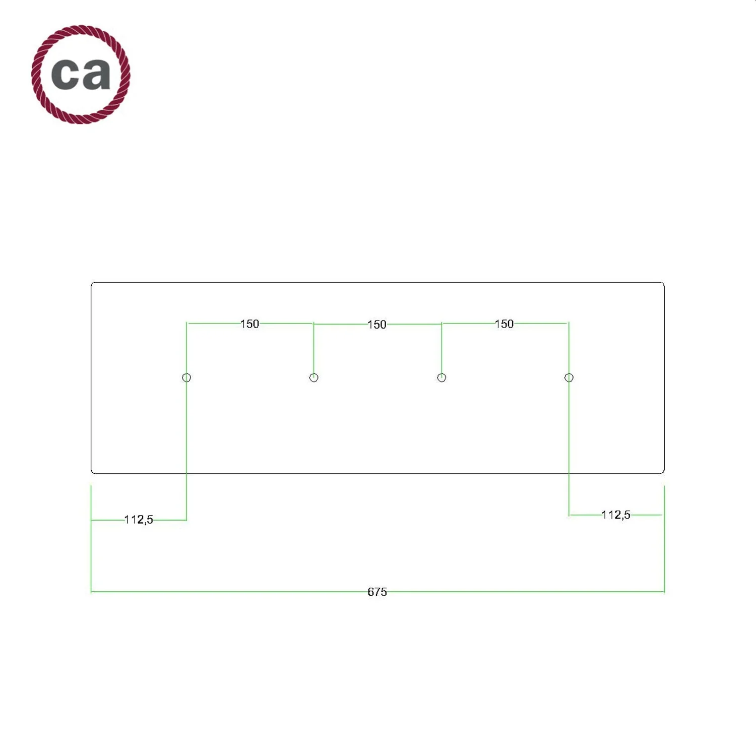 XXL Rosone Rose-One rechteckig mit 4 Löchern in Linie und 6 seitlichen Löchern, Größe 675 x 225 mm - Dibond Matt Schwarz - Image 6