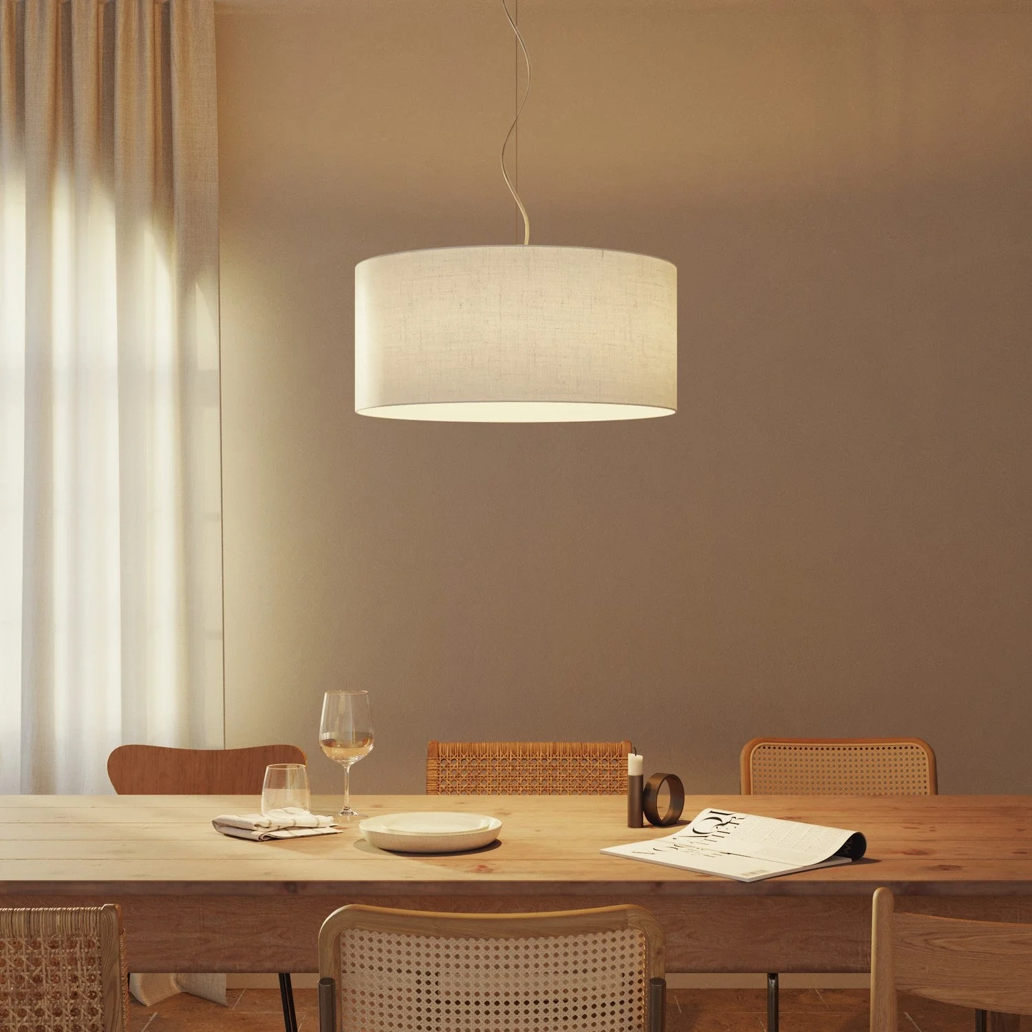 XXL-Zylinder-Lampenschirm aus Stoff mit E27-Fassung – Made in Italy – Naturleinen - Image 2