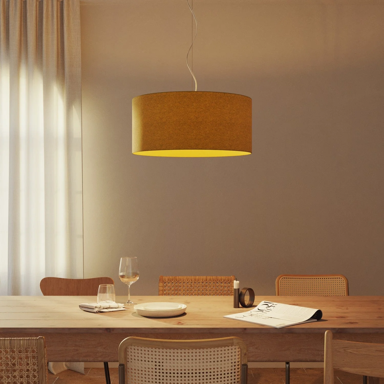 Cilindro XXL-Lampenschirm aus Stoff mit E27-Fassung – Made in Italy – Senfgelbe Wolle - Image 2